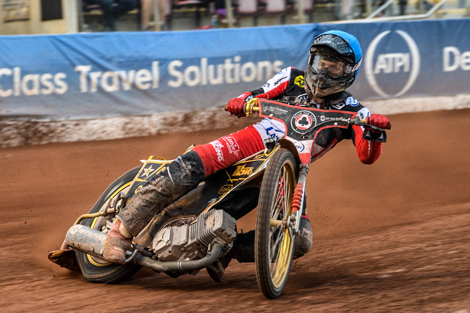 Belle Vue Aces' Norick Blodorn in action during the Rowe Motor Oil Premiership match between Belle Vue Aces and Leicester Lions at the National Speedway Stadium, Manchester on Monday 24th June 2024. (Photo: Ian Charles | MI News)