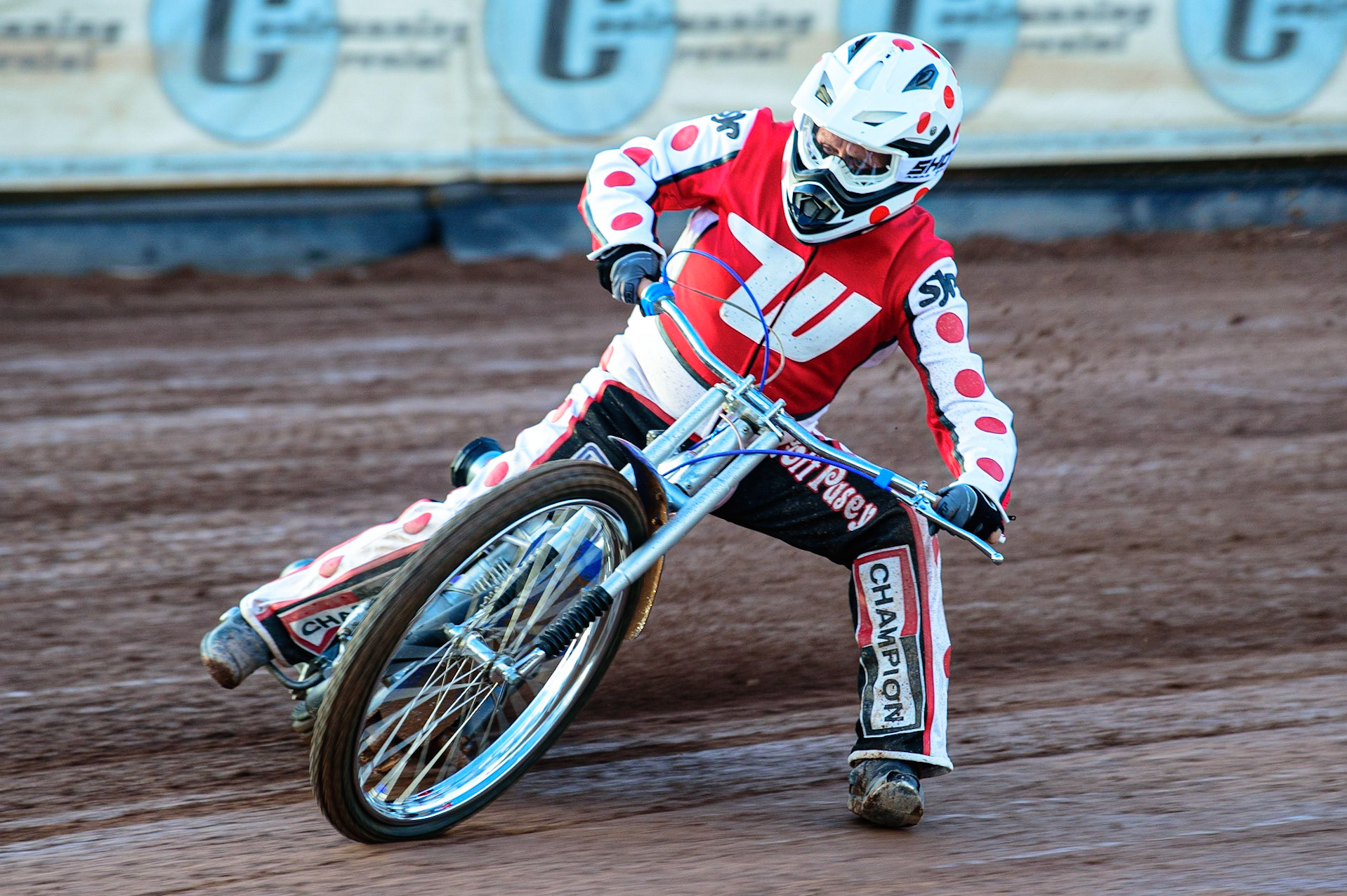 Geoff Pusey doing some demonstration laps on the restored Weslake Speedway bike, originally ridden by his late brother Chris, during the National Development League match between Belle Vue Aces and Leicester Lions at the National Speedway Stadium, Manchester on Friday 19th August 2022. (Credit: Ian Charles | MI News)