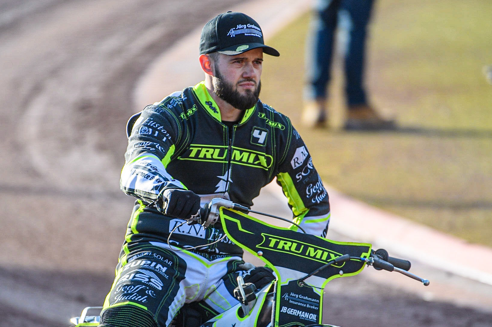 Erik Riss on the parade lap during the Sports Insure Premiership match between Belle Vue Aces and Ipswich Witches at the National Speedway Stadium, Manchester on Monday 17th July 2023. (Photo: Ian Charles | MI News)