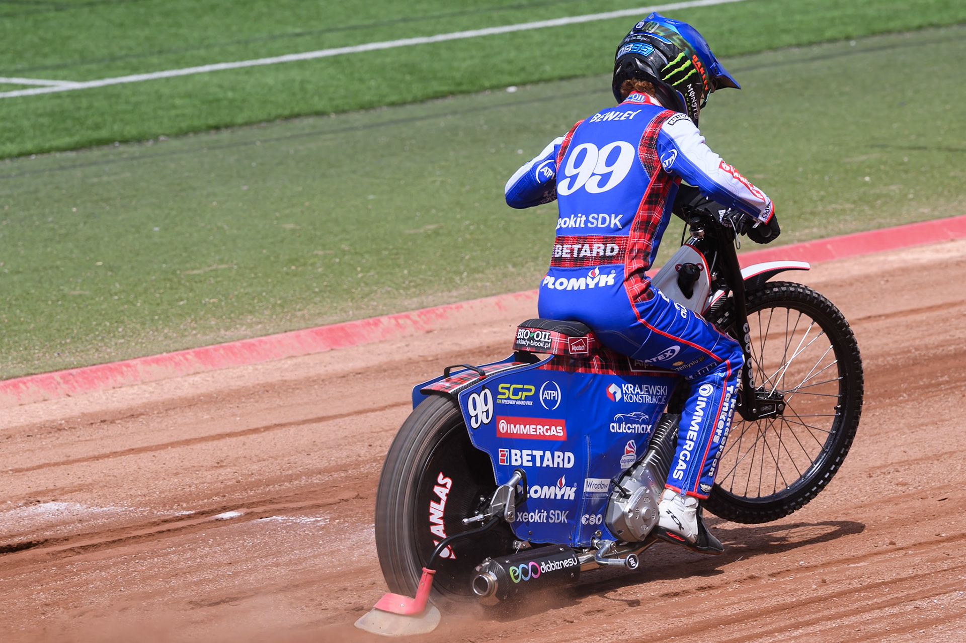 Dan Bewley (99) of Great Britain does a practice start during the ATPI FIM Speedway Grand Prix Round 4 at the National Speedway Stadium, Manchester, on Friday 6th June 2025. (Photo: Ian Charles | MI News)