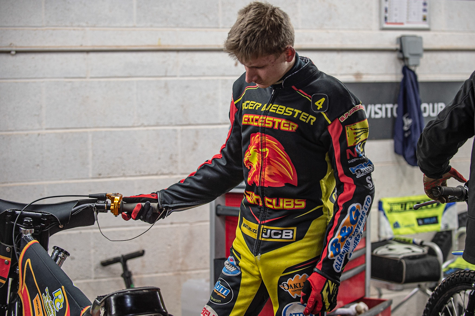 Photo: Ian Charles

Dan Thomson  prepares for the meeting

Belle Vue Colts v Leicester Lion Cubs, SGB National League KO Cup Final (2nd Leg), Belle Vue National Speedway Stadium, Manchester, Tuesday 29  October  2019
