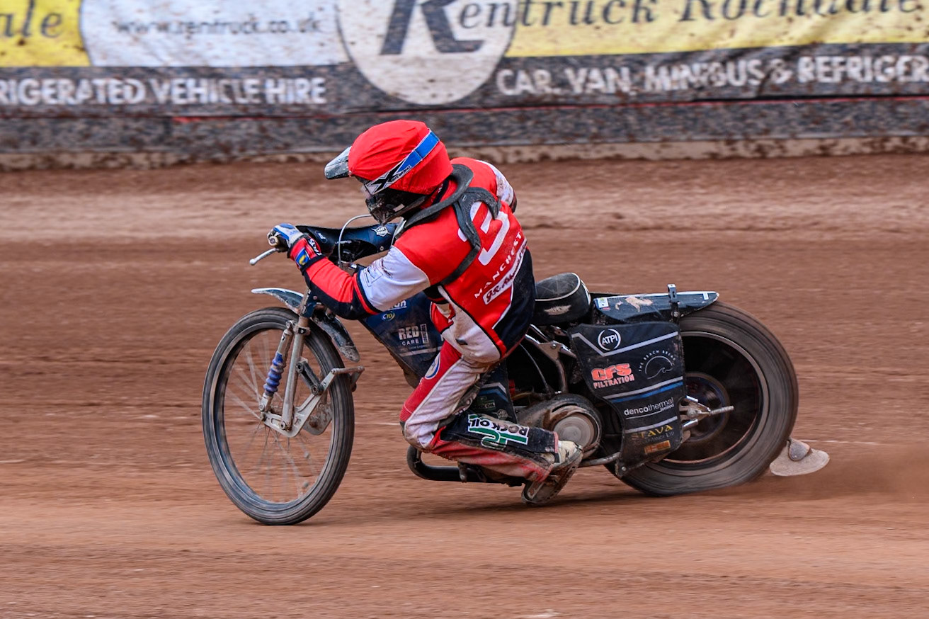Belle Vue Colts' Jack Kingston  in action during the WSRA National Development League match between Belle Vue Colts and Oxford Chargers at the National Speedway Stadium, Manchester on Sunday 1st June 2025. (Photo: Ian Charles | MI News)