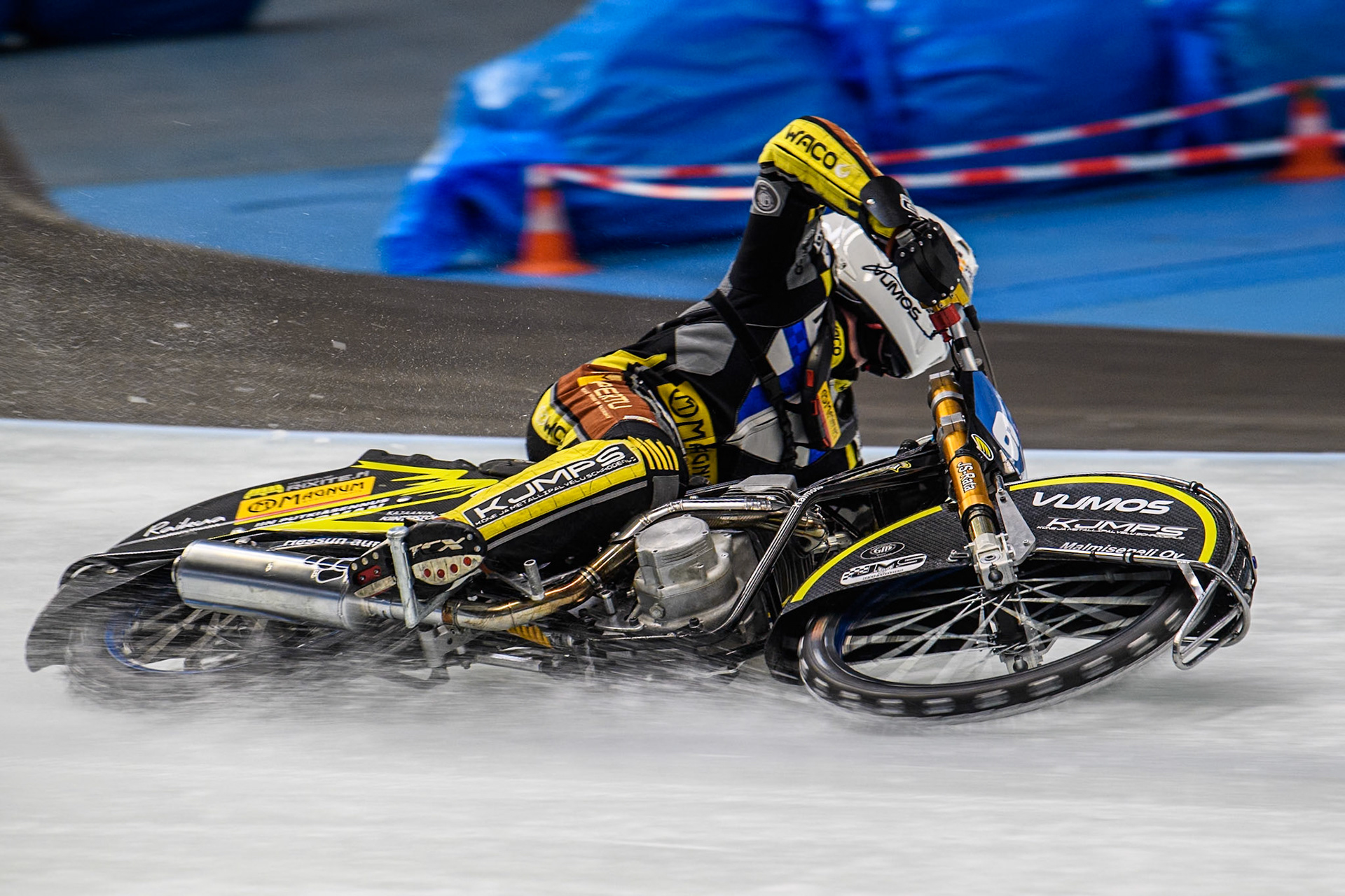 Heikki Huusko (67) of Finland in action during practice for  the Ice Speedway Gladiators World Championship Finals 1 &amp; 2 at Max-Aicher-Arena, Inzell on Friday 14th March 2025. (Photo: Ian Charles | MI News)
