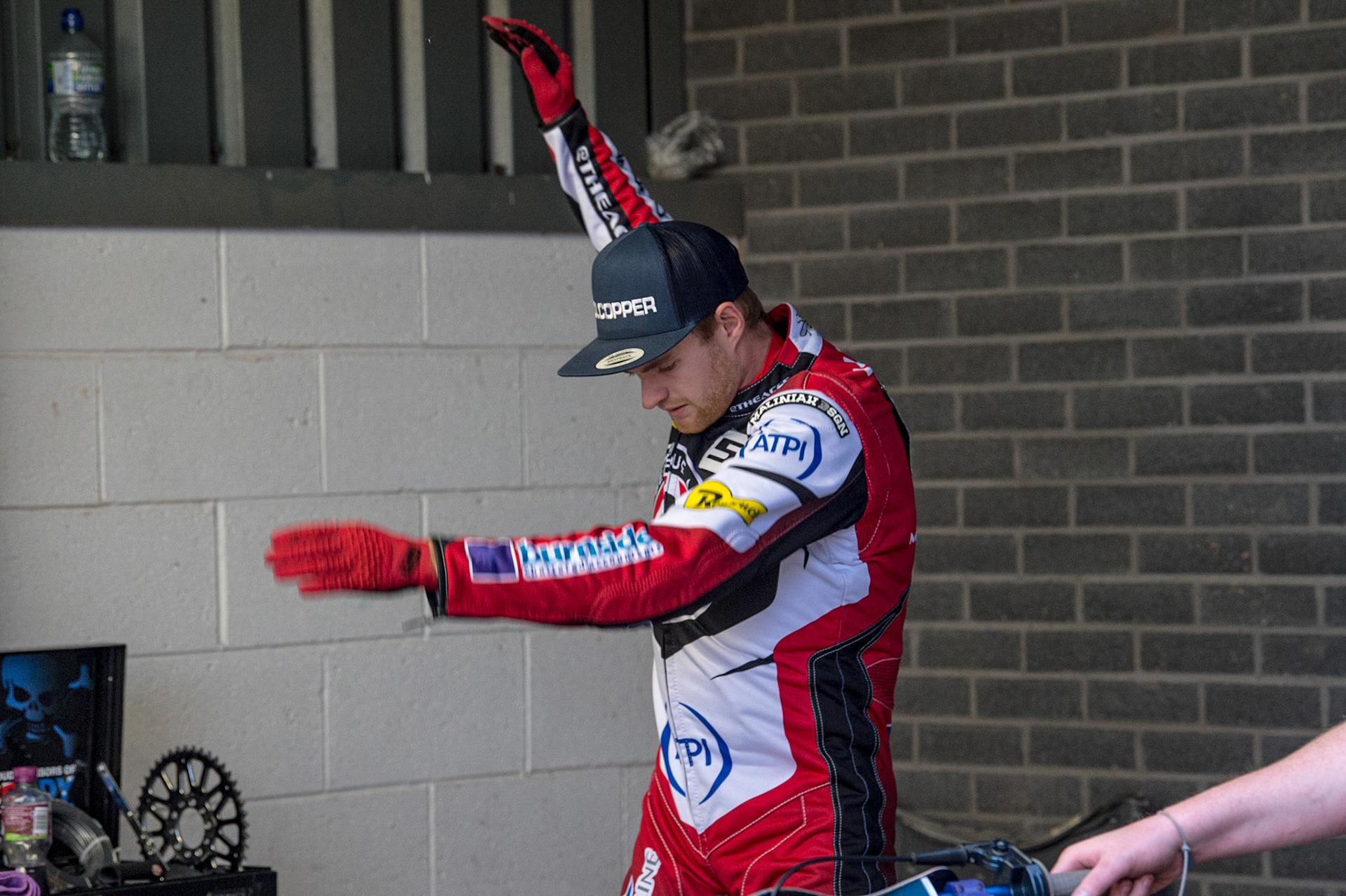 MANCHESTER, UK. JUN 13TH Brady Kurtz  warms up before the meeting during the SGB Premiership match between Belle Vue Aces and Wolverhampton  Wolves at the National Speedway Stadium, Manchester on Monday 13th June 2022. (Credit: Ian Charles | MI News)