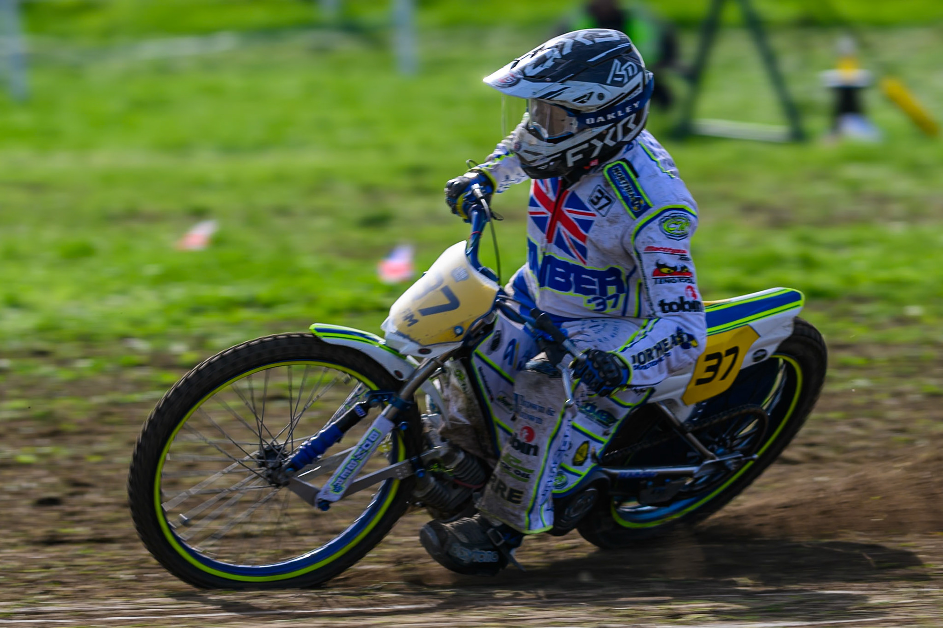British Masters (Solos): Chris Harris (37)  rides to his third win of the afternoon during the British Masters Grasstrack Championship at Lower Marsh Farm, Much Hoole, Preston in Lancashire, England on Sunday 13th September 2026. (Photo: Ian Charles | MI News)