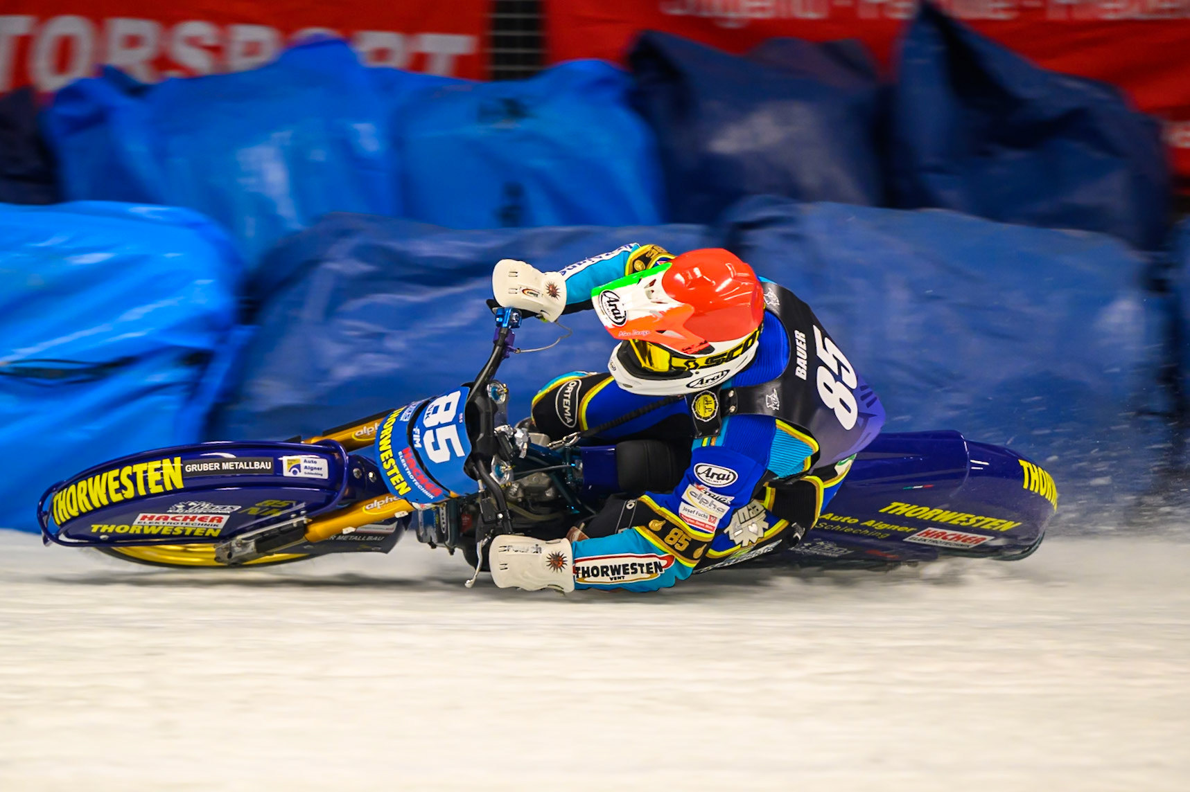 Luca Bauer (85) of Italy/Germany  in action during the Ice Speedway Gladiators World Championship Final 1 at Max-Aicher-Arena, Inzell on Saturday 14th March 2026. (Photo: Ian Charles | MI News)