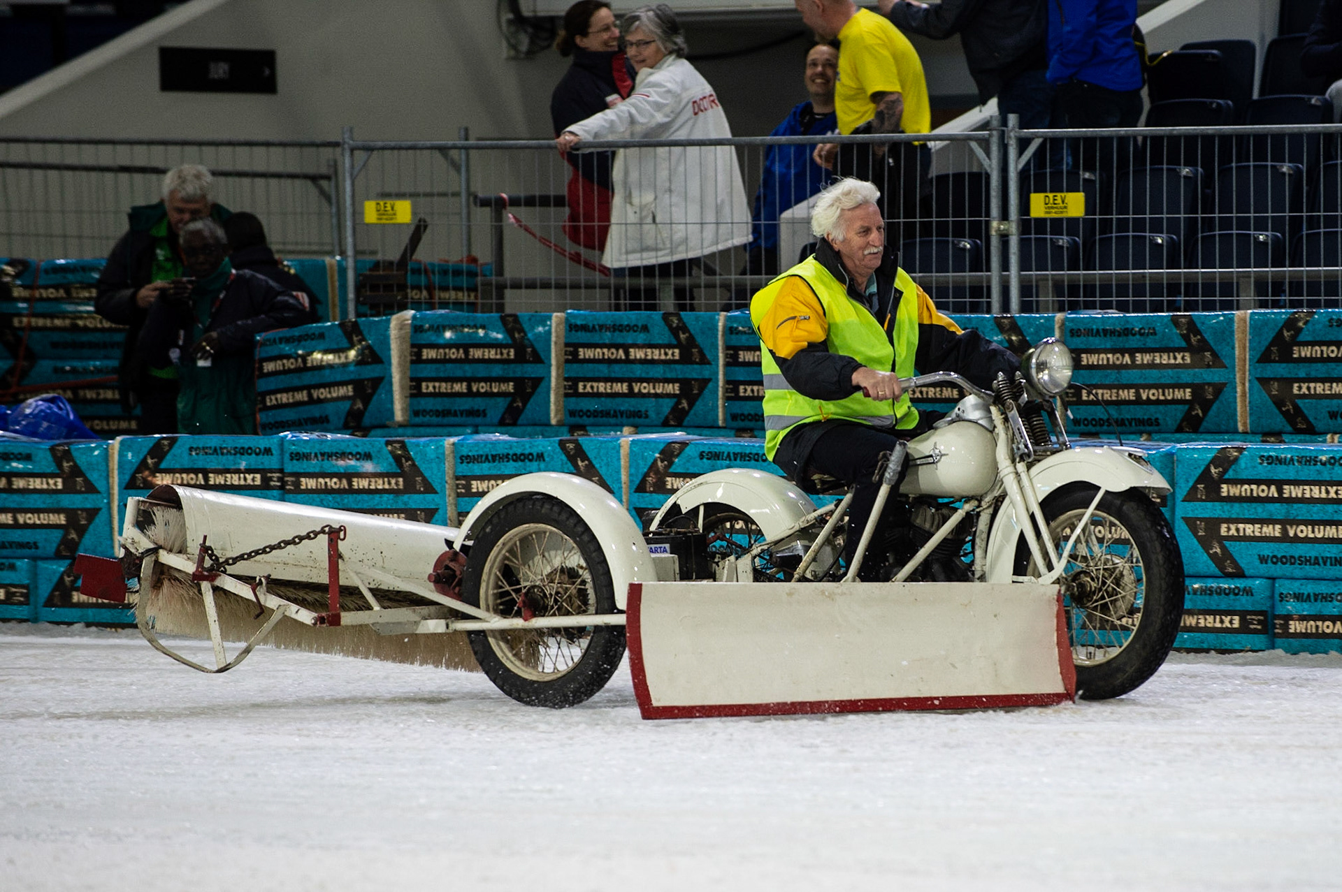 Photo: Ian Charles

The old Harley Davidson makes an appearance - this was the original track preparation vehicle in the early days of Ice Speedway in Holland

FIM Ice Speedway Gladiators World Championship, Event 5.2, Ice Rink Thialf, Heerenveen, Netherlands Sunday  31  March  2019