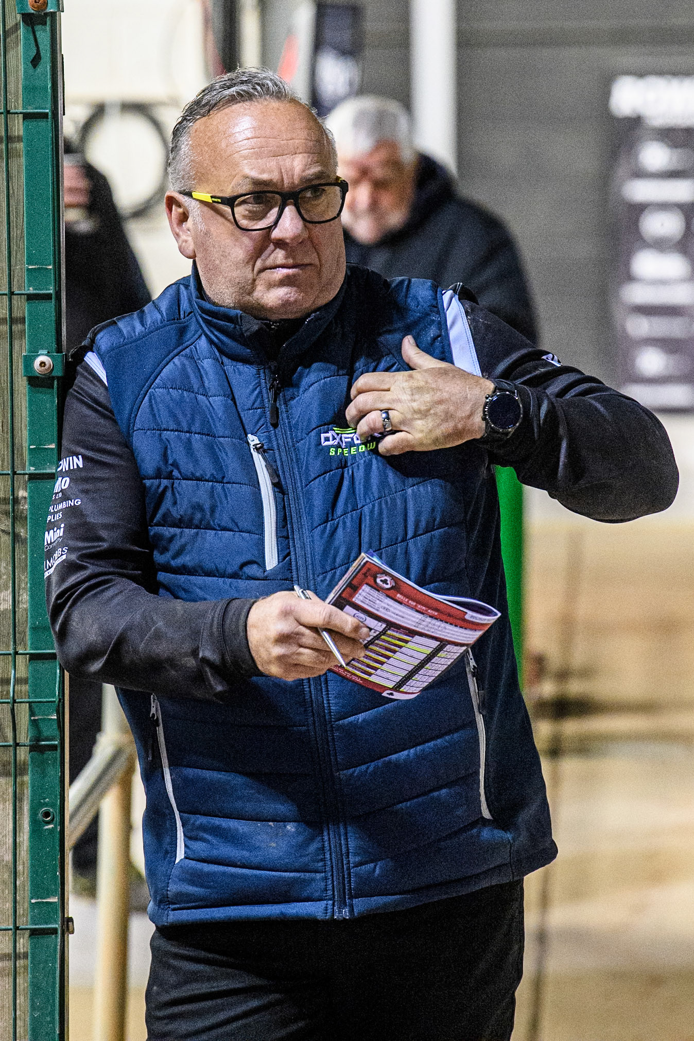 Oxford Spires' Team Manager, Peter Schroeck during the Rowe Motor Oil Premiership match between Belle Vue Aces and Oxford Spires at the National Speedway Stadium, Manchester on Monday 14th April 2025. (Photo: Ian Charles | MI News)
