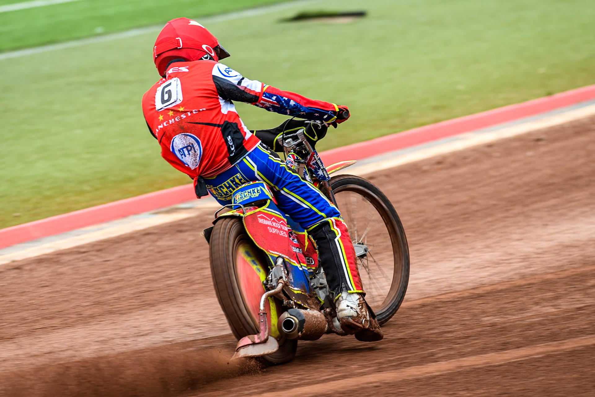 Belle Vue Aces' Tate Zischke  in action during the Rowe Motor Oil Premiership match between Belle Vue Aces and Ipswich Witches at the National Speedway Stadium, Manchester on Monday 1st July 2024. (Photo: Ian Charles | MI News)