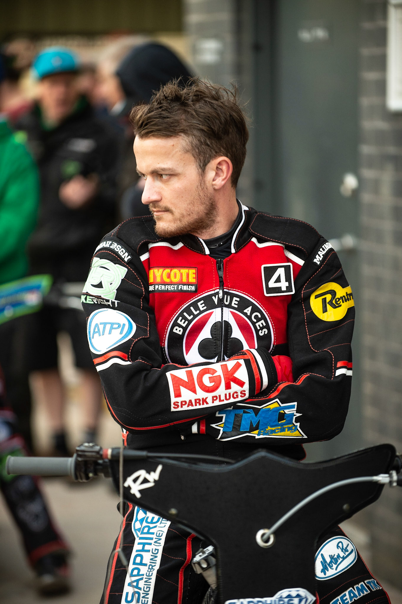 Photo by Ian Charles:

Ricky Wells  waits for the parade

Belle Vue Aces v Peterborough Panthers, British Speedway Premiership, National Speedway Stadium, Manchester, Monday, 29, April, 2019