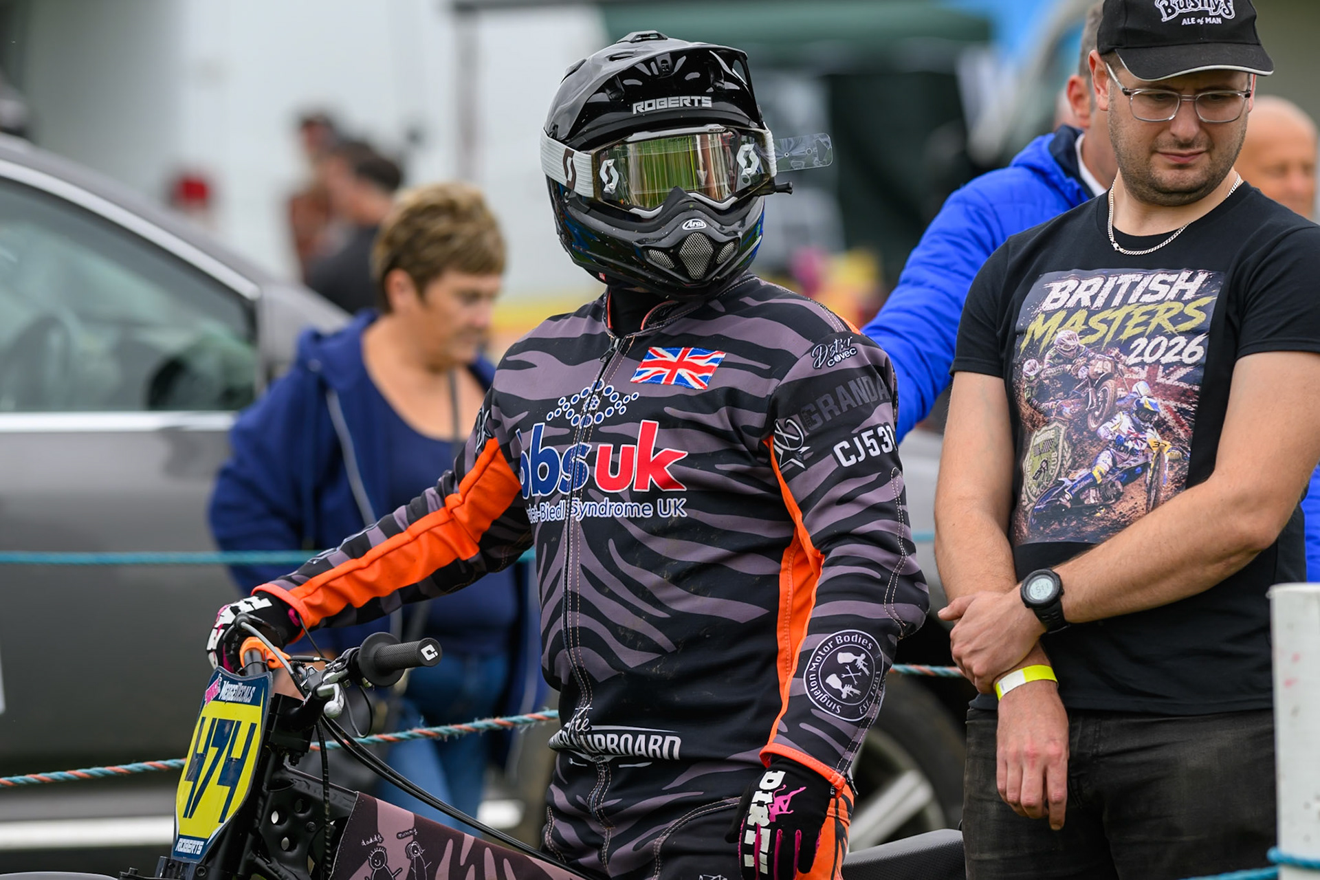 Jack Roberts (474) waits to go out during practice for  the British Masters Grasstrack Championship at Lower Marsh Farm, Much Hoole, Preston in Lancashire, England on Sunday 13th September 2026. (Photo: Ian Charles | MI News)