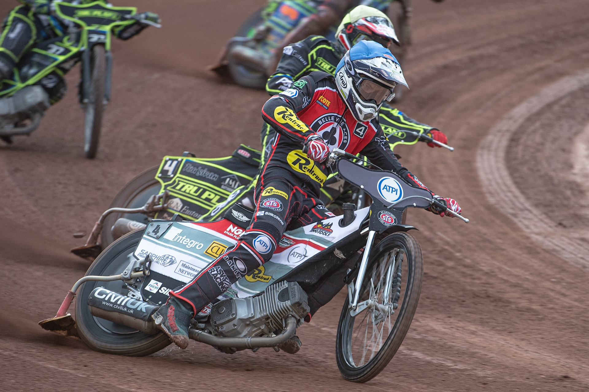 Photo: Ian Charles

Belle Vue Aces  Steve Worrall (Blue) leads David Bellego (White)

Belle Vue Aces v Ipswich Witches, British Speedway Premiership, Belle Vue National Speedway Stadium, Manchester, Monday 3  June  2019