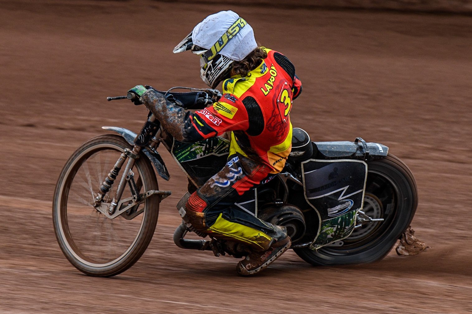 Richard Lawson  in action  for Leicester Watling JCB Lions  during the SGB Premiership match between Belle Vue Aces and Leicester Lions at the National Speedway Stadium, Manchester on Monday 1st May 2023. (Photo: Ian Charles | MI News)