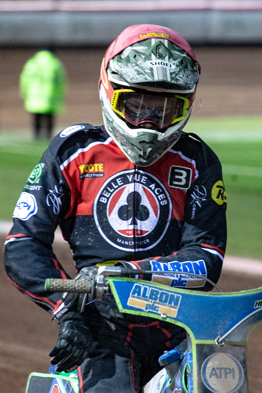 Photo by Ian Charles:

Dan Bewley  

Belle Vue Aces v Peterborough Panthers, British Speedway Premiership, National Speedway Stadium, Manchester, Monday, 29, April, 2019