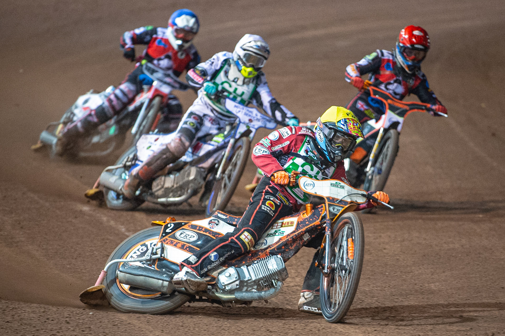 Photo: Ian Charles

Jack Smith  (Yellow) leads Max Clegg  (White) Jordan Palin  (Red) and Danny Phillips  (Blue)

Belle Vue Colts v Cradley Heathens, SGB National League KO Cup Semi Final 2nd Leg, Belle Vue National Speedway Stadium, Manchester, Wednesday 18  September  2019