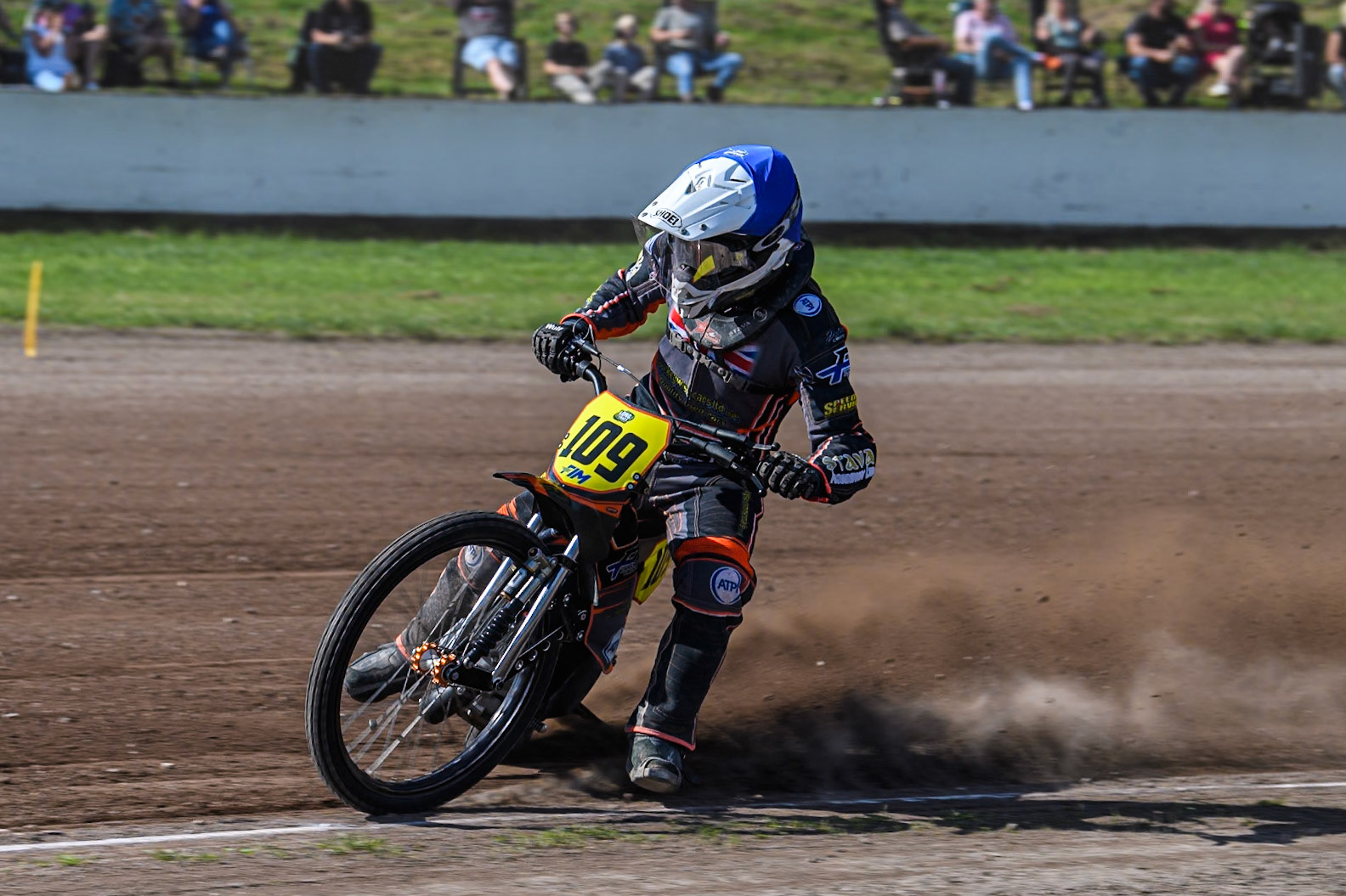 Zach Wajtknecht (109) of Great Britain in action during the FIM Long Track World Championship Final 5 at the Speed Centre Roden, Roden, Netherlands on Sunday 22nd September 2024. (Photo: Ian Charles | MI News)