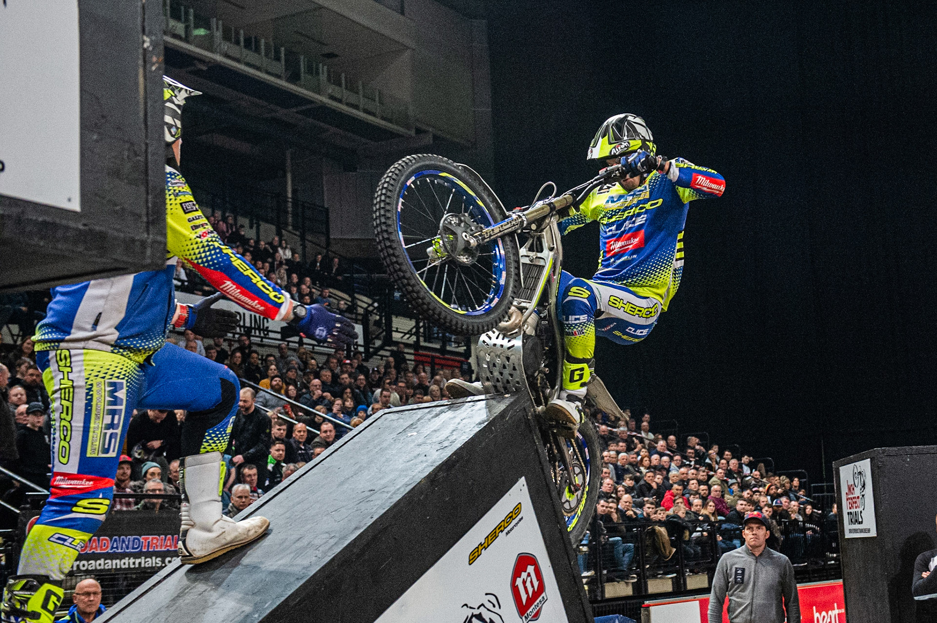 SHEFFIELD, ENGLAND  - DECEMBER 28TH  Jack Peace, UK (Sherco) on the Boxes, Section 2  during the 25th Anniversary Sheffield Indoor Trial at the FlyDSA Arena, Sheffield on Saturday 28th December 2019. (Credit: Ian Charles | MI News)