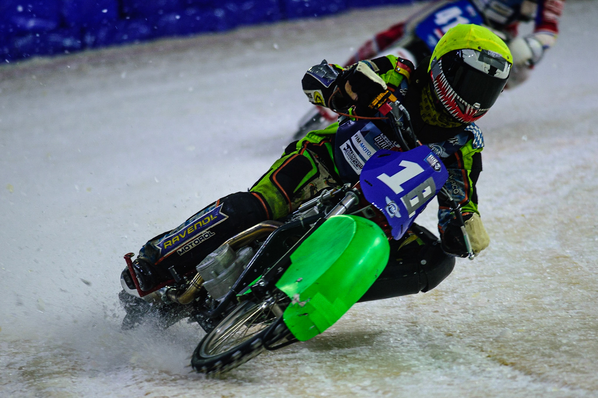 HEERENVEEN, NL. Benedict Monn (18) in action  during the FIM Ice Speedway Gladiators World Championship Final 4 at Ice Rink Thialf, Heerenveen on Sunday  3 April 2022. (Credit: Ian Charles | MI News)