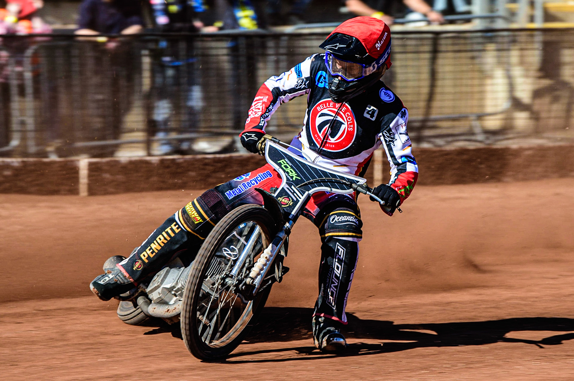 Matt Marson  in action for Belle Vue ‘Cool Running’ Colts  during the National Development League match between Belle Vue Colts and Berwick Bullets at the National Speedway Stadium, Manchester on Friday 7th April 2023. (Photo: Ian Charles | MI News)