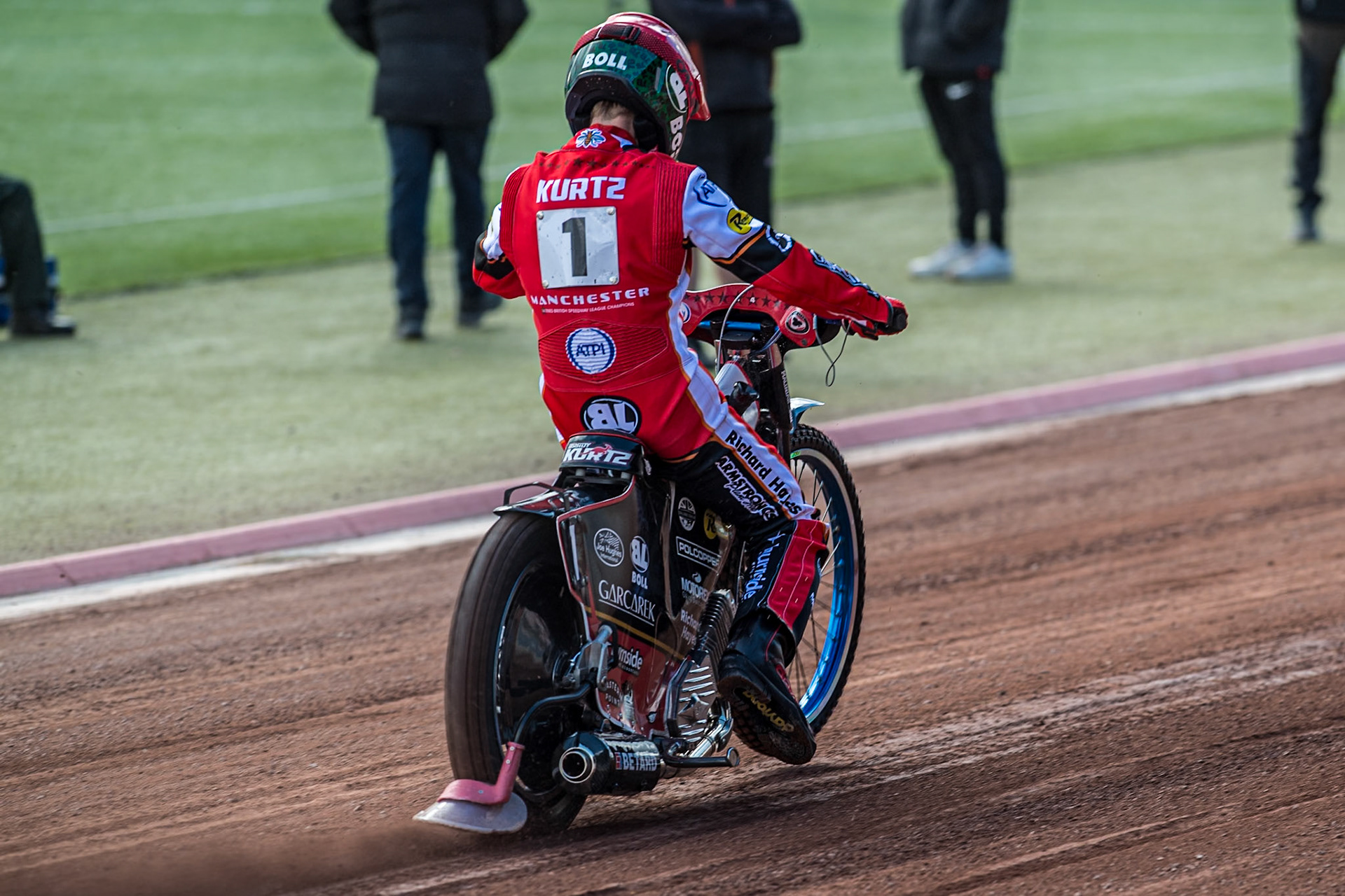 Brady Kurtz does a practice start during the Belle Vue Aces Media Day at the National Speedway Stadium, Manchester on Wednesday 12th March 2025. (Photo: Ian Charles | MI News)