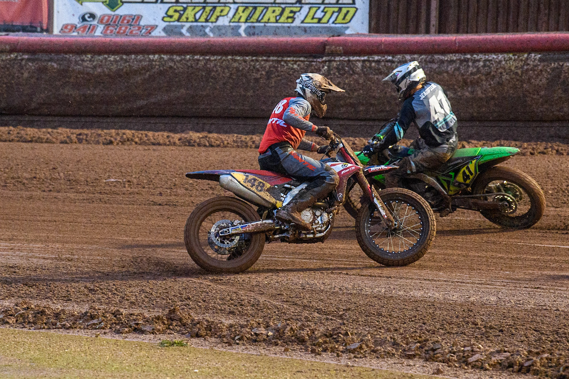 Vittorio Emanuele Marzotto (148) from Italy spins out and falls during the FIM World Flat Track Championship Round 1 at the National Speedway Stadium, Manchester on Saturday 5th August 2023. (Photo: Ian Charles | MI News)