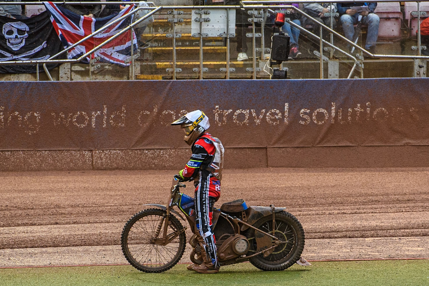Danyon Hulme after pulling up in his opening heat during the Sports Insure British Speedway Final at the National Speedway Stadium, Manchester on Monday 14th August 2023. (Photo: Ian Charles | MI News)