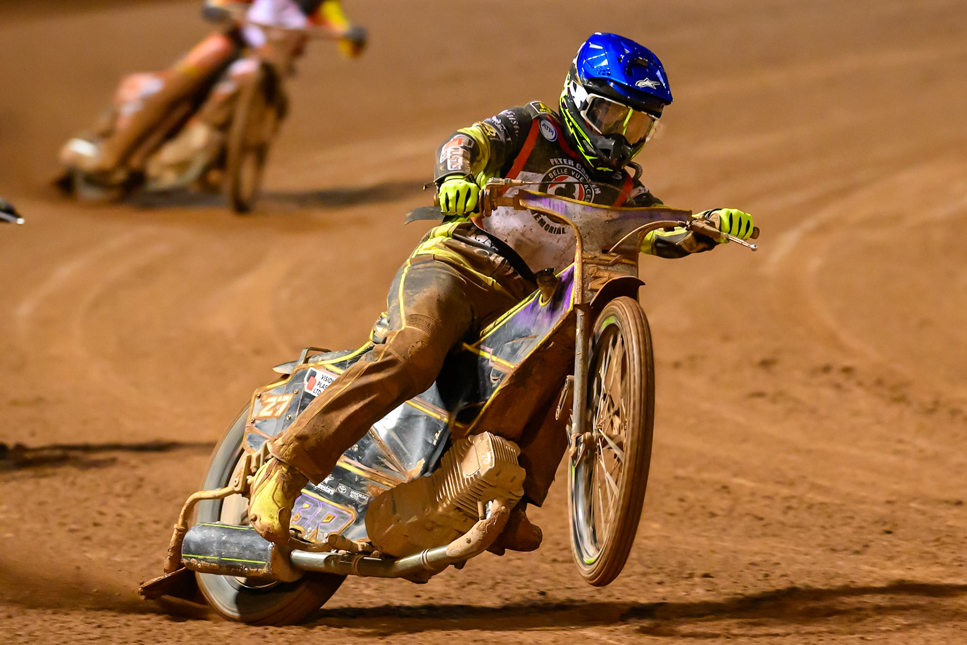 Tom Brennan  picks up some drive coming out of the turn during the Peter Craven Memorial Trophy at the National Speedway Stadium, Manchester, on Monday 16th March 2026. (Photo: Ian Charles | MI News)
