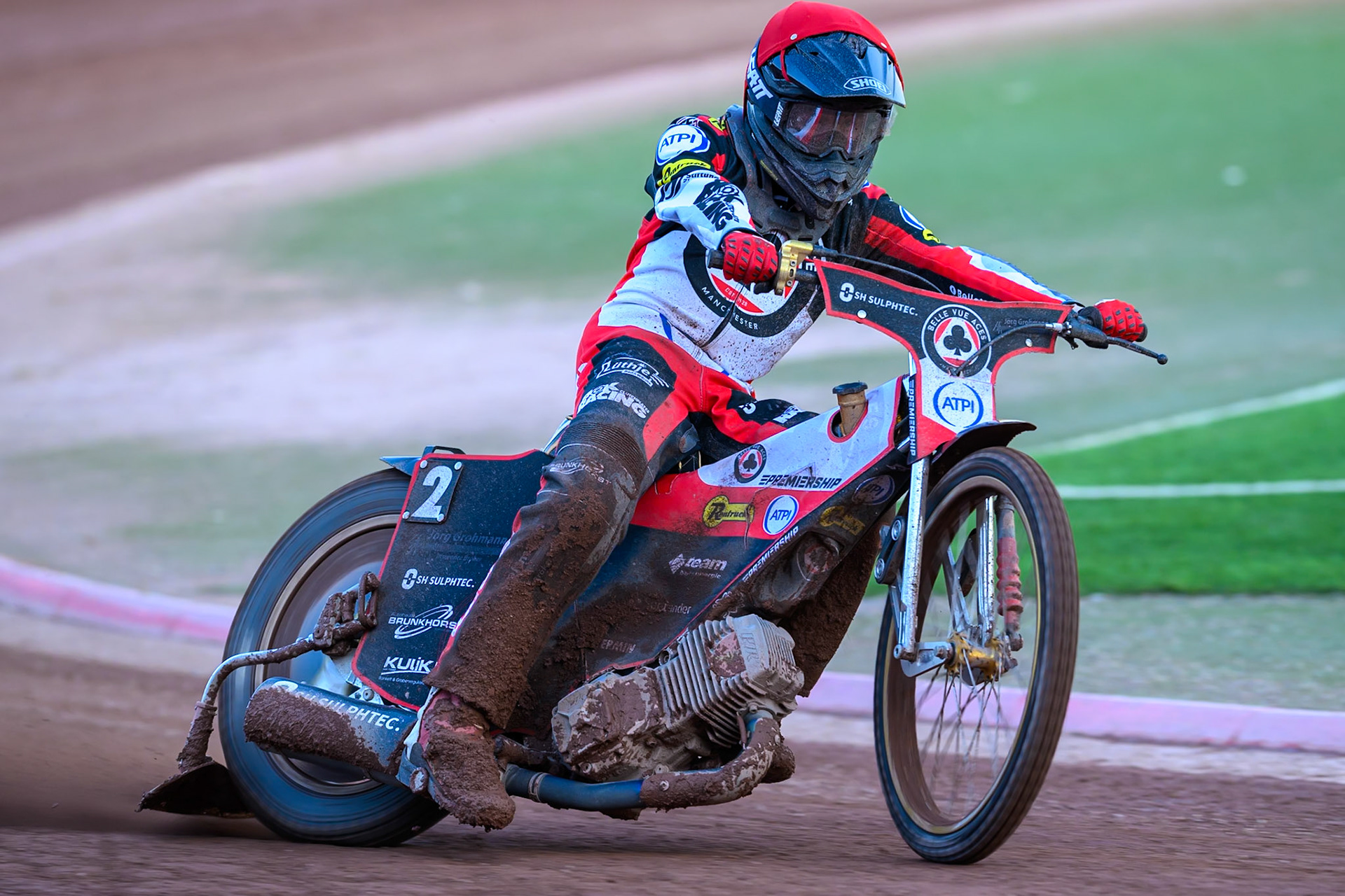 Norick Blodorn of Belle Vue Aces in action during the Rowe Motor Oil Premiership match between Belle Vue Aces and Northampton Foxes at the National Speedway Stadium, Manchester on Monday 13th July 2026. (Photo: Ian Charles | MI News)