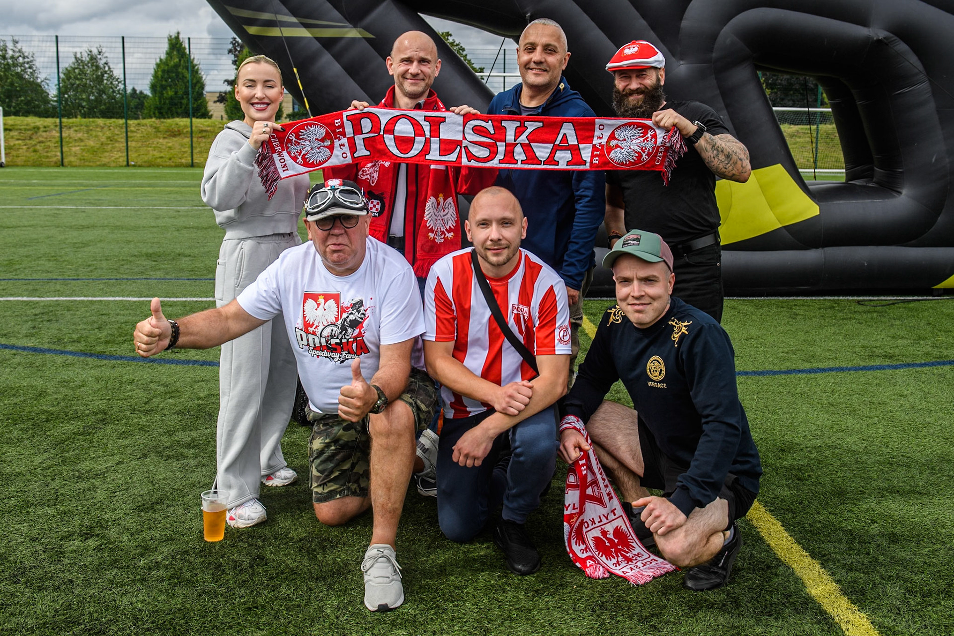 A Group of Polish fans in the Fan Zone during the Monster Energy FIM Speedway of Nations Semi-Final 1 at the National Speedway Stadium, Manchester on Tuesday 9th July 2024. (Photo: Ian Charles | MI News)