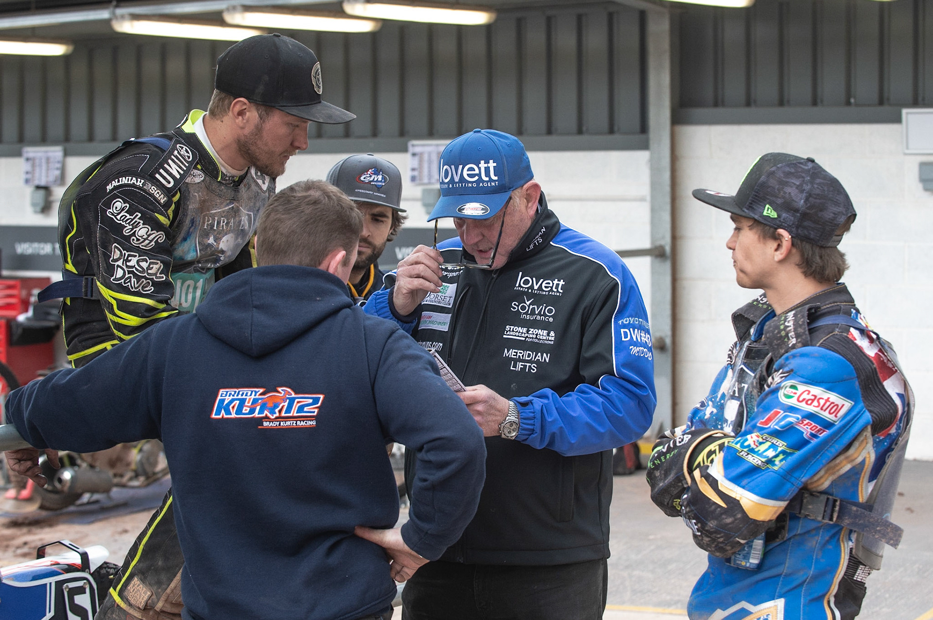 Photo by Ian Charles

Neil Middleditch (centre) has a quick meeting with Josh Grajczonek  (left) and Jack Holder 


Belle Vue Aces v Poole Pirates, British Speedway Premiership, Belle Vue National Speedway Stadium, Manchester, Monday 6  May  2019