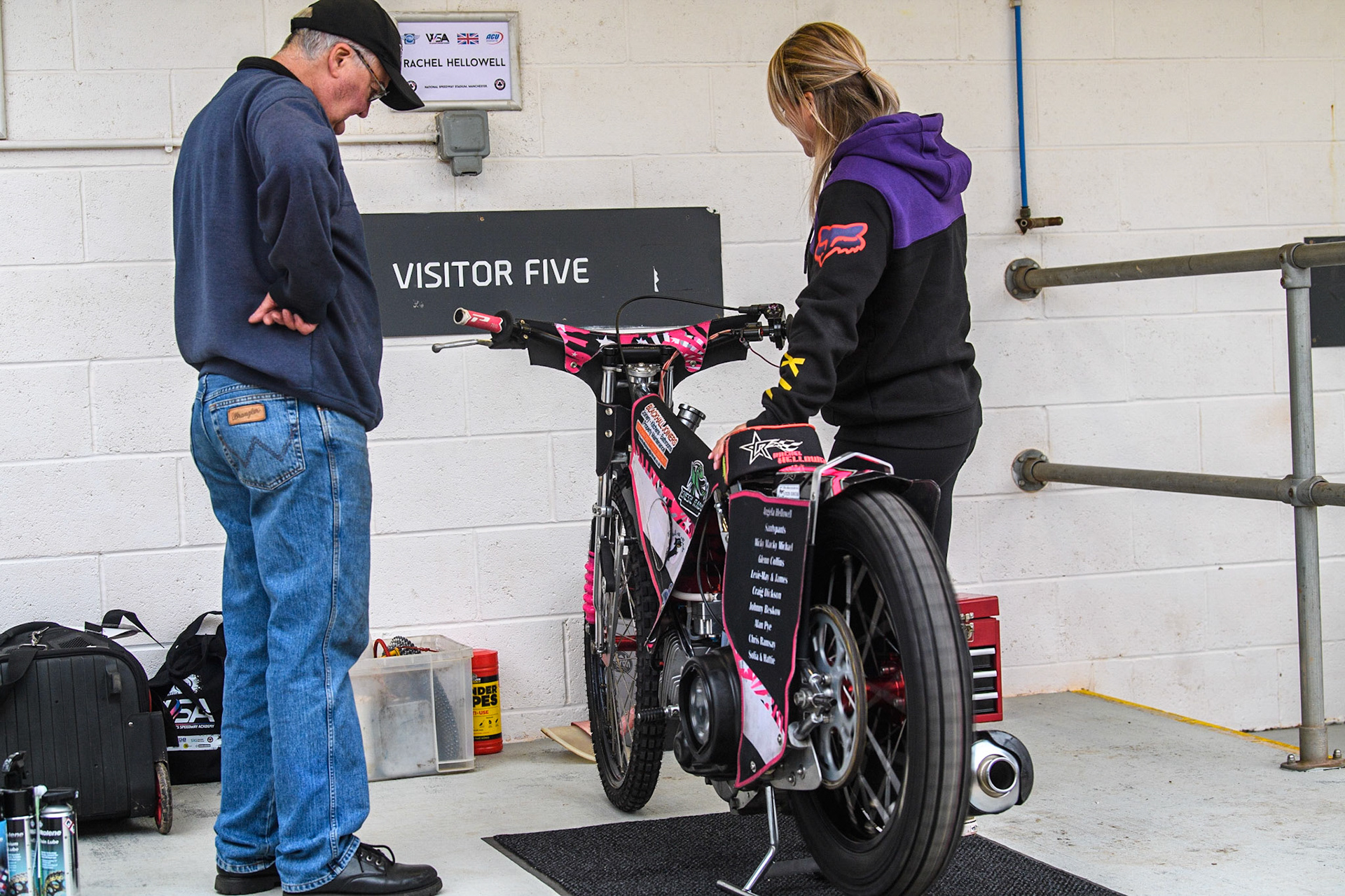 Rachel Hellowell warms up her bike during the FIM Women's  Speedway Academy at the National Speedway Stadium, Manchester on Friday 4th August 2023. (Photo: Ian Charles | MI News)