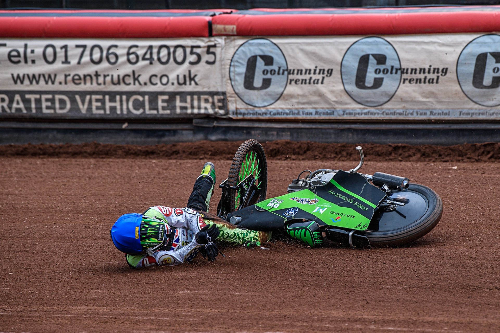 Charlie Southwick  falls during the British Youth Championships at the National Speedway Stadium, Manchester on Friday 12th May 2023. (Photo: Ian Charles | MI News)