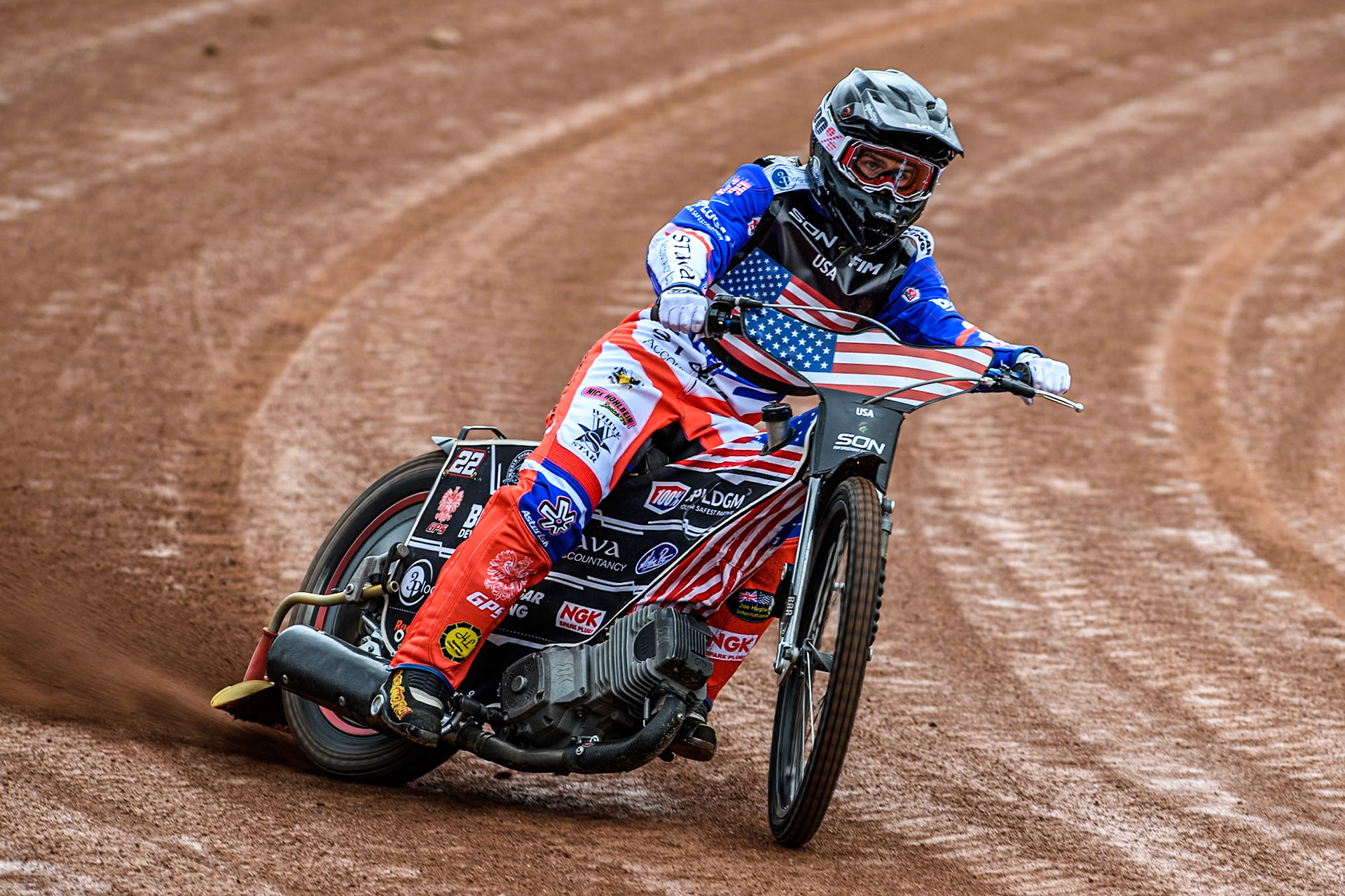 Luke Becker of the USA practices during the Monster Energy FIM Speedway of Nation Semi Final 2 at the National Speedway Stadium, Manchester on Wednesday 10th July 2024. (Photo: Ian Charles | MI News)