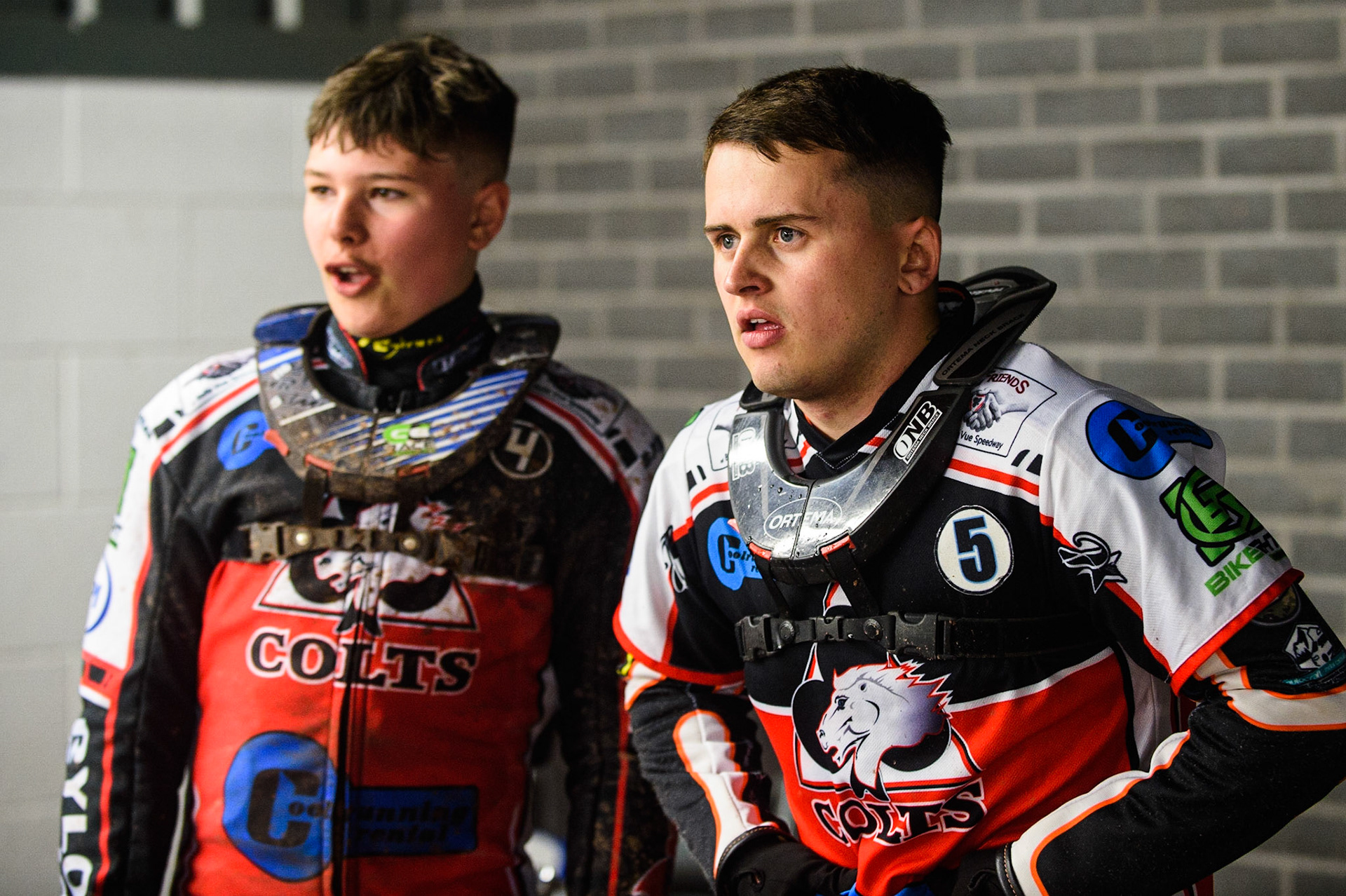 MANCHESTER, SEPT 3RD. Harry McGurk  (right) and Sam McGurk in the pits during the National Development League match between Belle Vue Aces and Mildenhall Fens Tigers at the National Speedway Stadium, Manchester on Friday 3rd September 2021. (Credit: Ian Charles | MI News)
