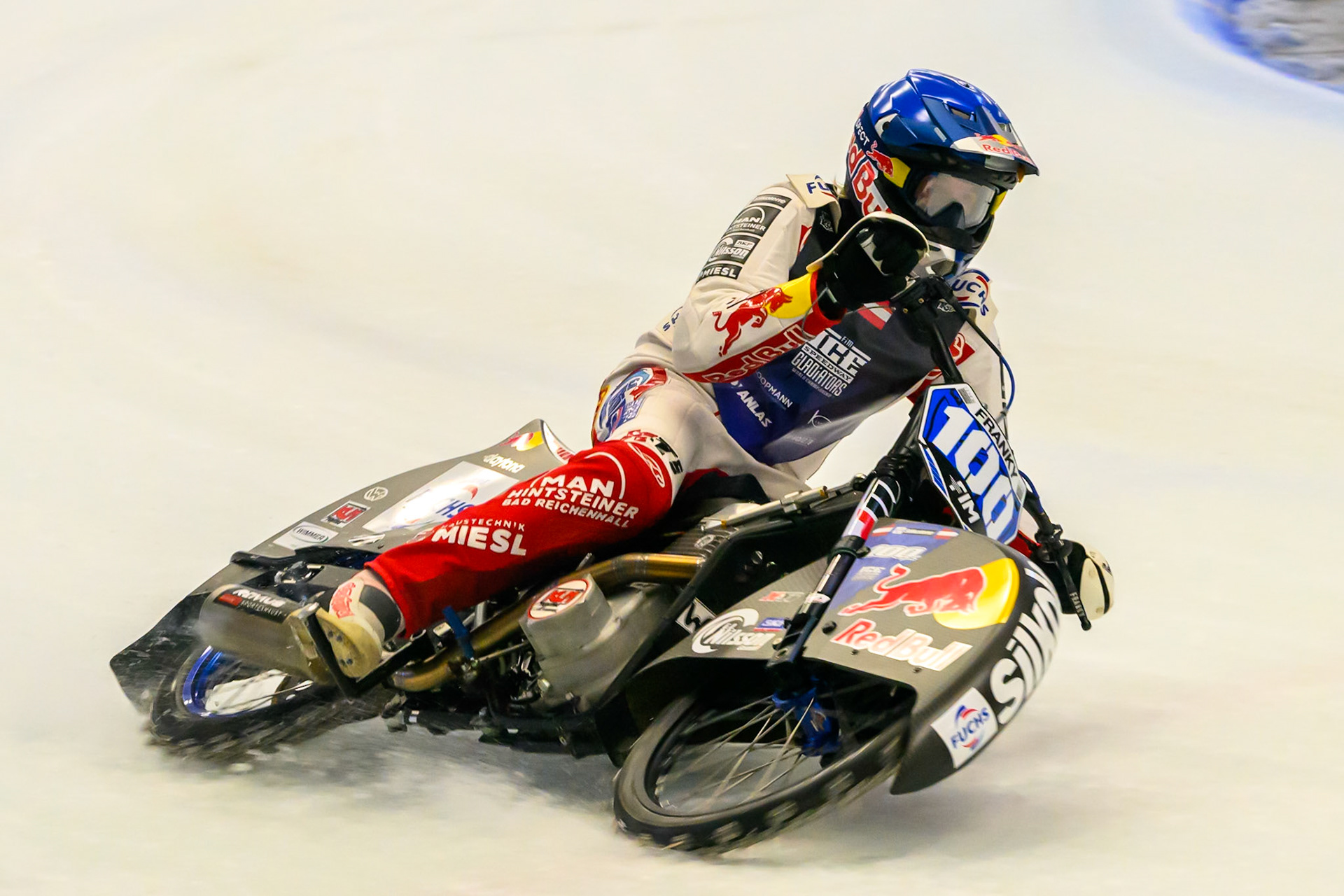 Franz Zorn (100) of Austria during Practice for the Ice Speedway Gladiators World Championship Finals at Max-Aicher-Arena, Inzell on Friday 13th March 2026. (Photo: Ian Charles | MI News)