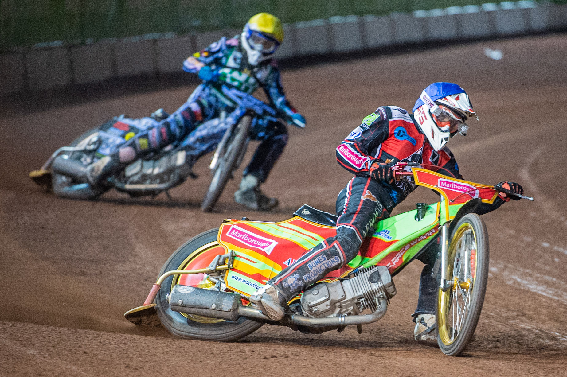 Photo: Ian Charles

Ben Woodhull  (Blue) leads Harry McGurk  (Yellow)

Belle Vue Colts v Cradley Heathens, SGB National League KO Cup Semi Final 2nd Leg, Belle Vue National Speedway Stadium, Manchester, Wednesday 18  September  2019