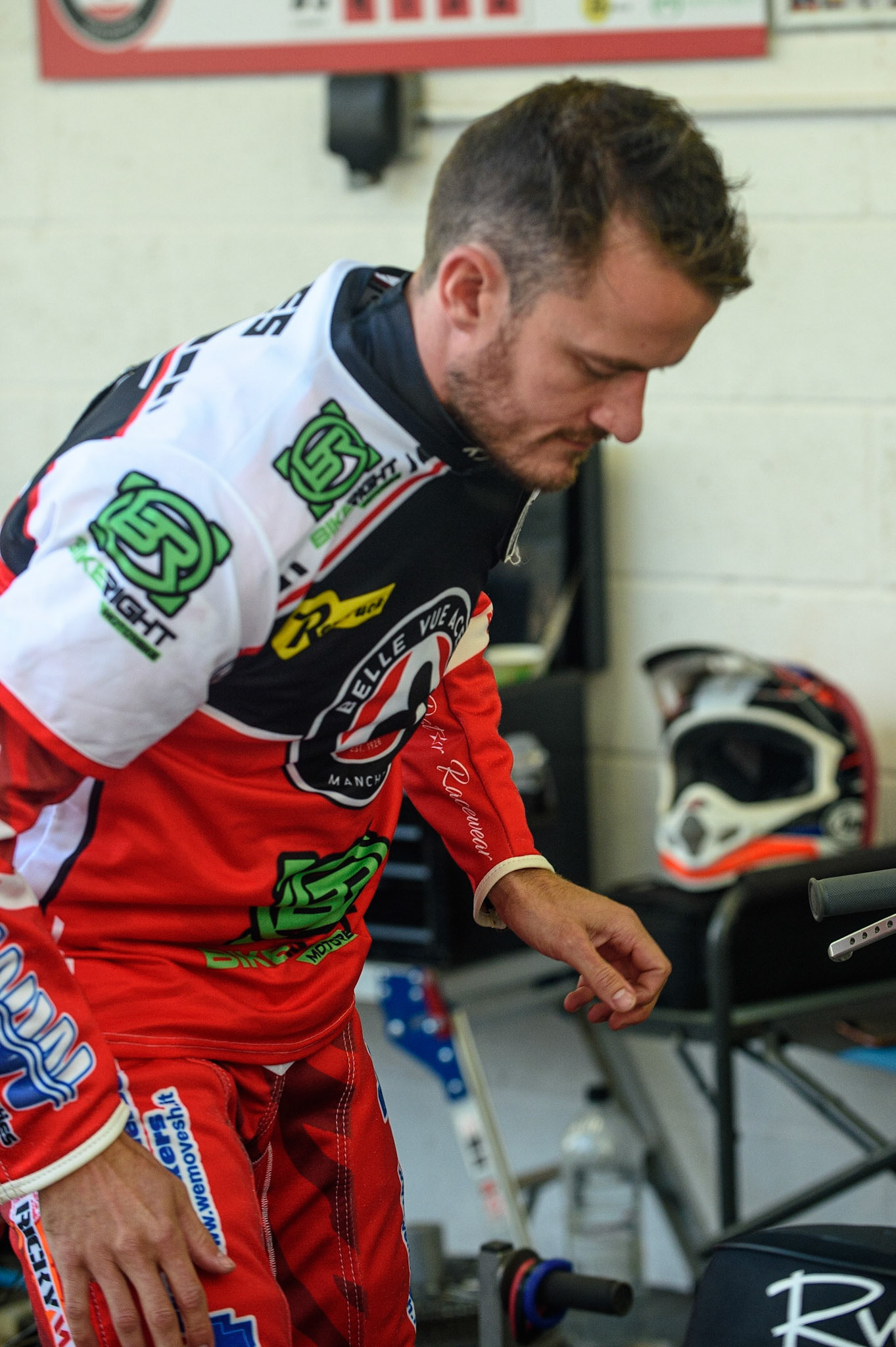 MANCHESTER, UK. AUG 9TH  Belle Vue BikeRight Aces  guest rider Ricky Wells  before the meeting during the SGB Premiership match between Belle Vue Aces and Peterborough at the National Speedway Stadium, Manchester on Monday 9th August 2021. (Credit: Ian Charles | MI News)