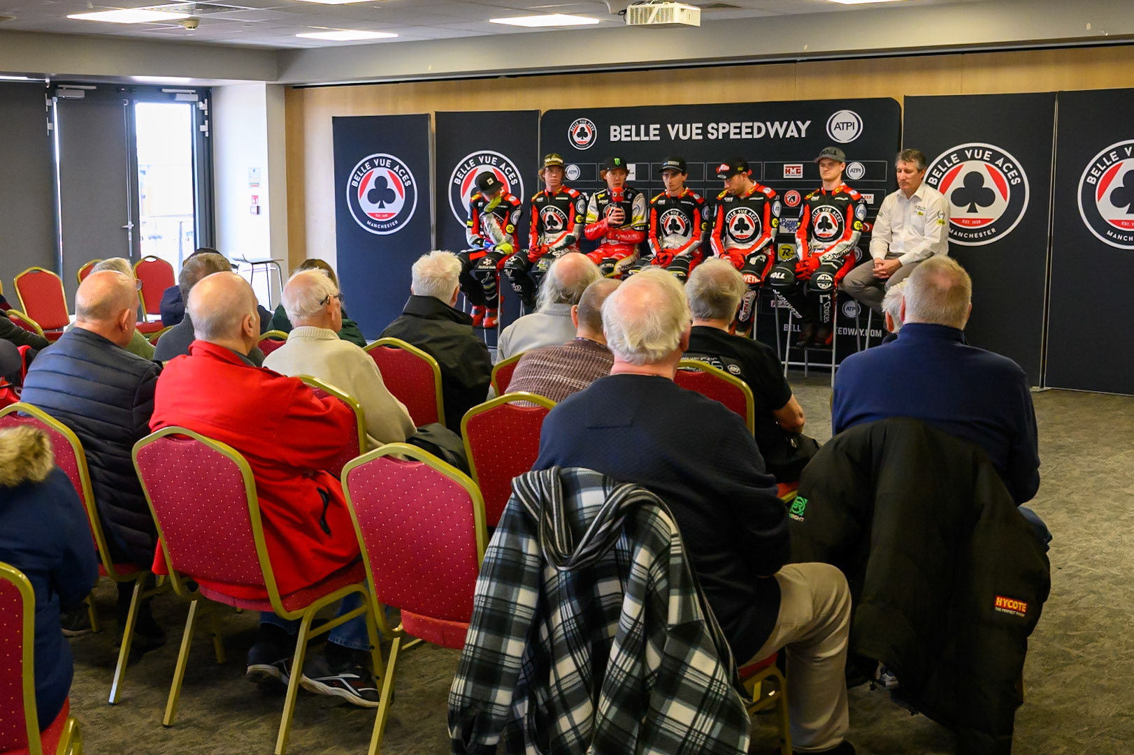 Overall view of the Press conference during the Belle Vue Aces Media Day at the National Speedway Stadium, Manchester on Wednesday 11th March 2026. (Photo: Ian Charles | MI News)