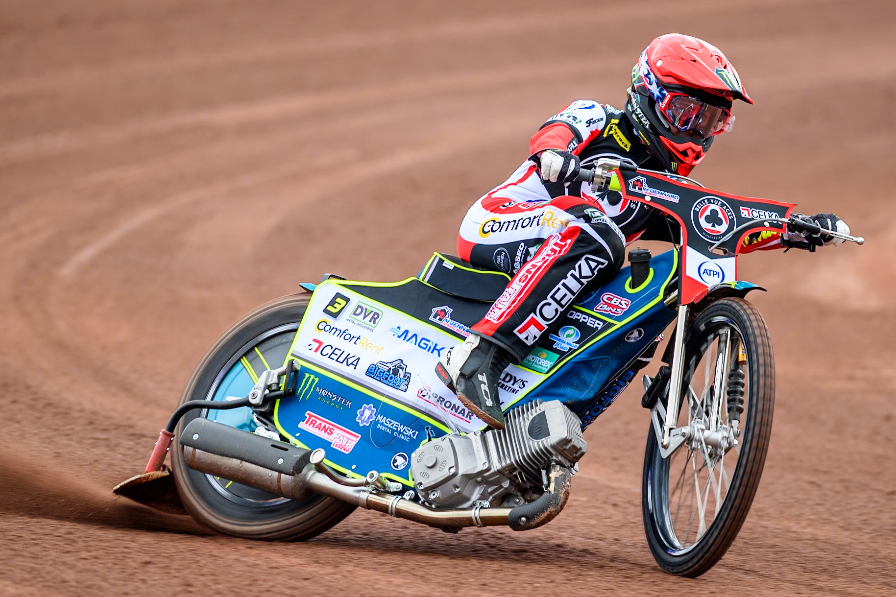 Belle Vue Aces' rider Jaimon Lidsey in action during the Belle Vue Aces Media Day at the National Speedway Stadium, Manchester on Monday 11th March 2024. (Photo: Ian Charles | MI News)