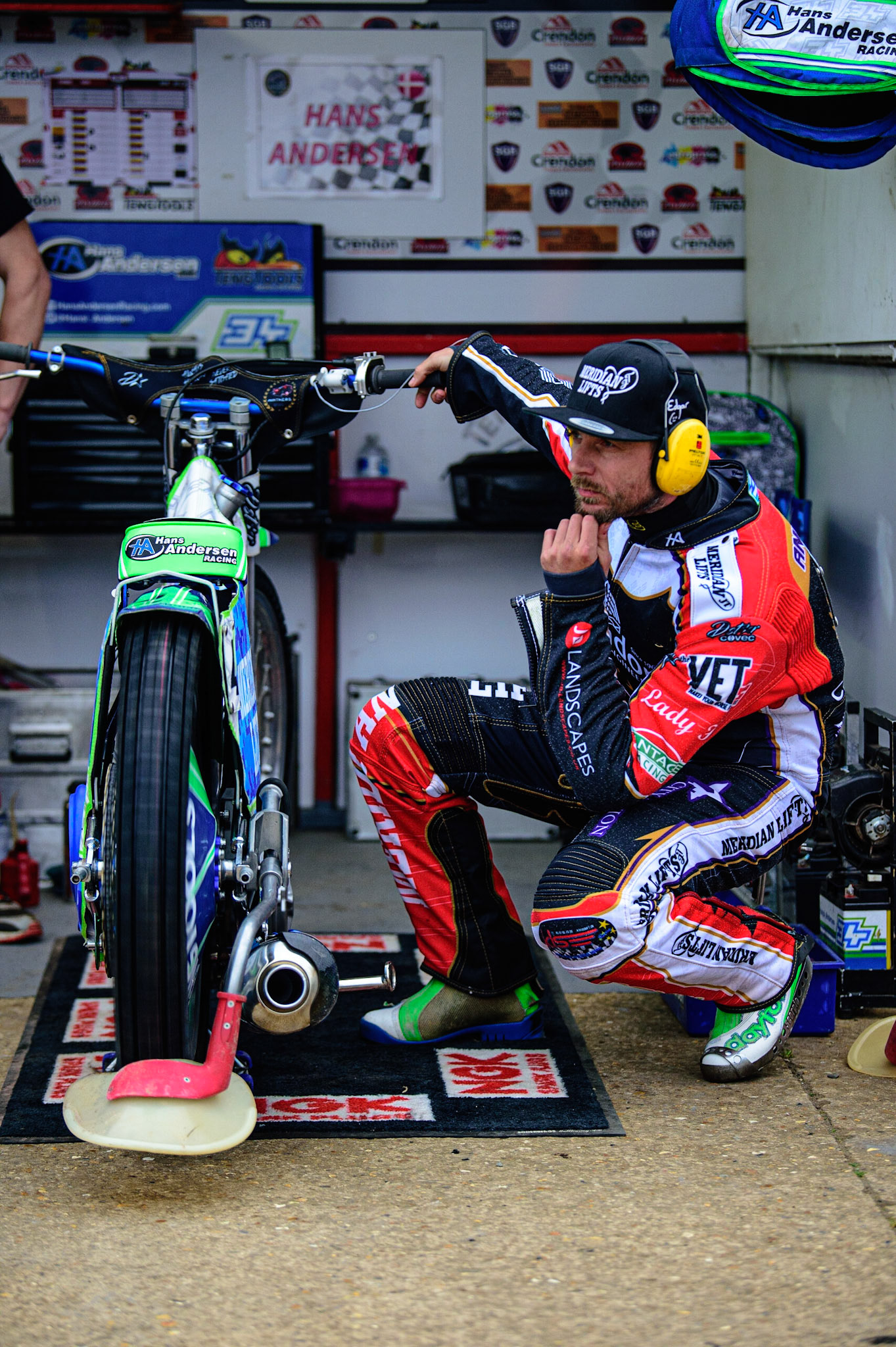 PETERBOROUGH, UK. MAY 9TH  Hans Andersen  warms up his bike during the SGB Premiership match between Peterborough Panthers and Belle Vue Aces at East of England Showground, Peterborough on Monday 9th May 2022. (Credit: Ian Charles | MI News)
