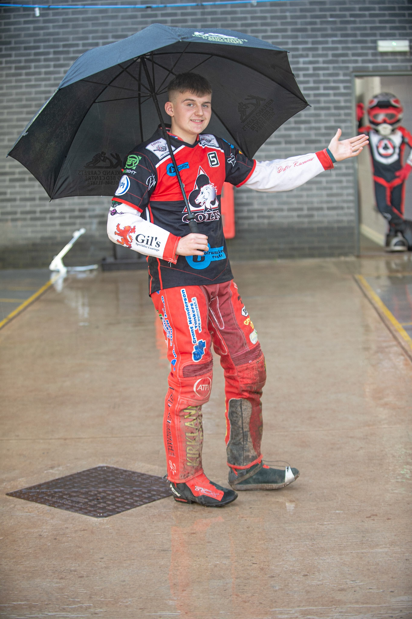 Photo: Ian Charles

Leon Flint  checks the rainfall 

Belle Vue Colts v Kent Kings, SGB National League, Belle Vue National Speedway Stadium, Manchester, Thursday 1  August  2019