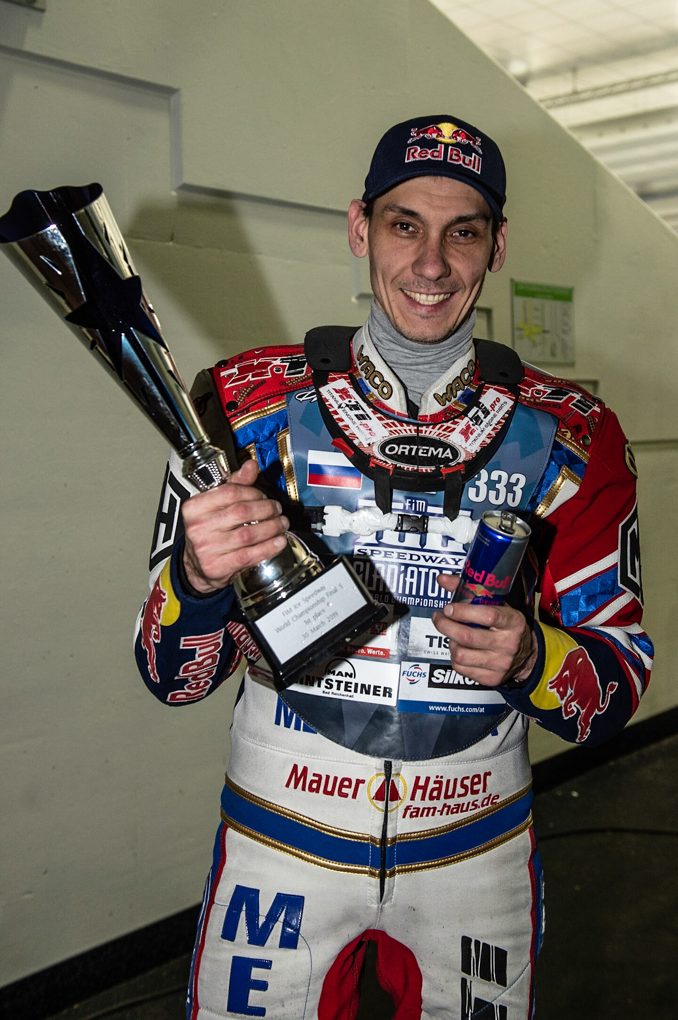 Photo: Ian Charles

Danil Ivanov with his winners trophy 

FIM Ice Speedway Gladiators World Championship, Event 5.1, Ice Rink Thialf, Heerenveen, Netherlands Saturday  30  March  2019