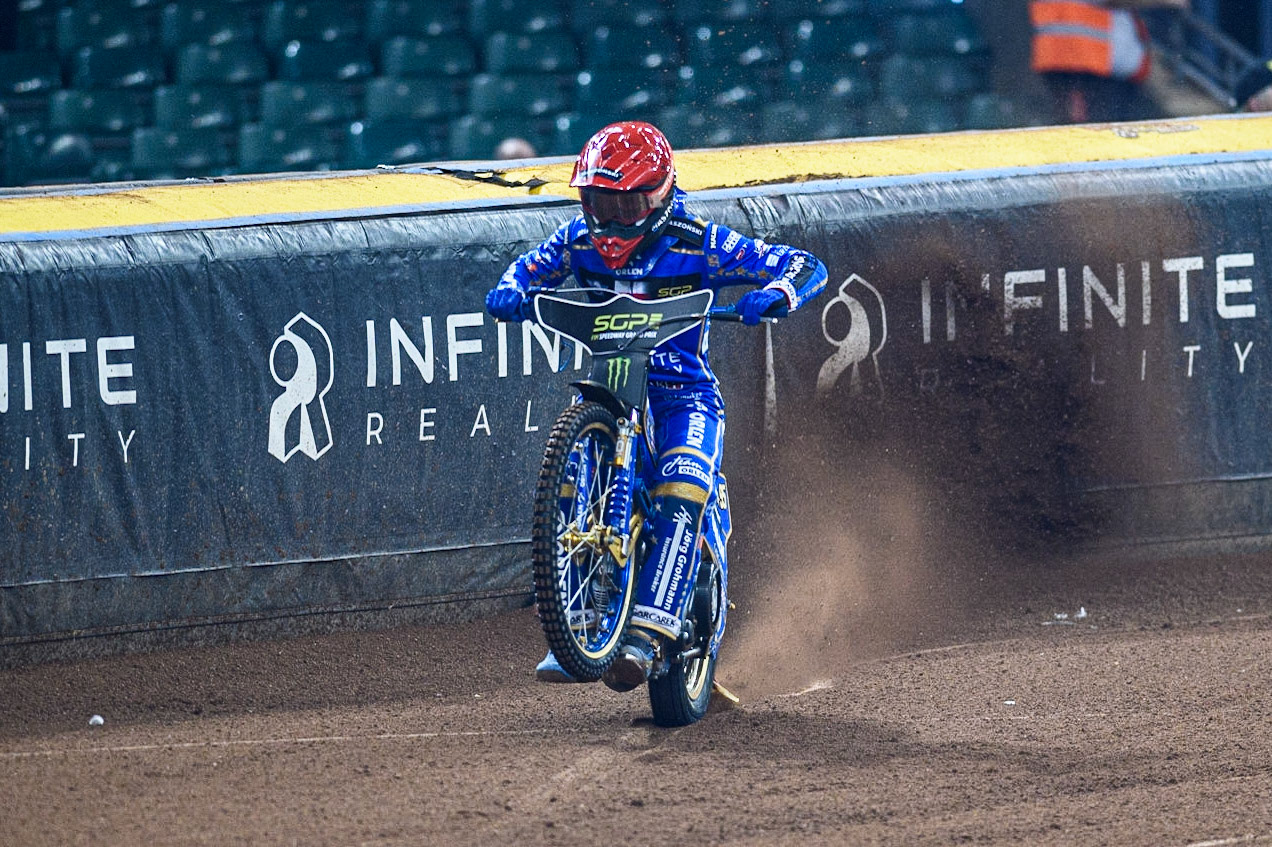 Bartosz Zmarzlik (95) does a practice start during the FIM Speedway Grand Prix of Great Britain at the Principality Stadium, Cardiff on Saturday 2nd September 2023. (Photo: Ian Charles | MI News)