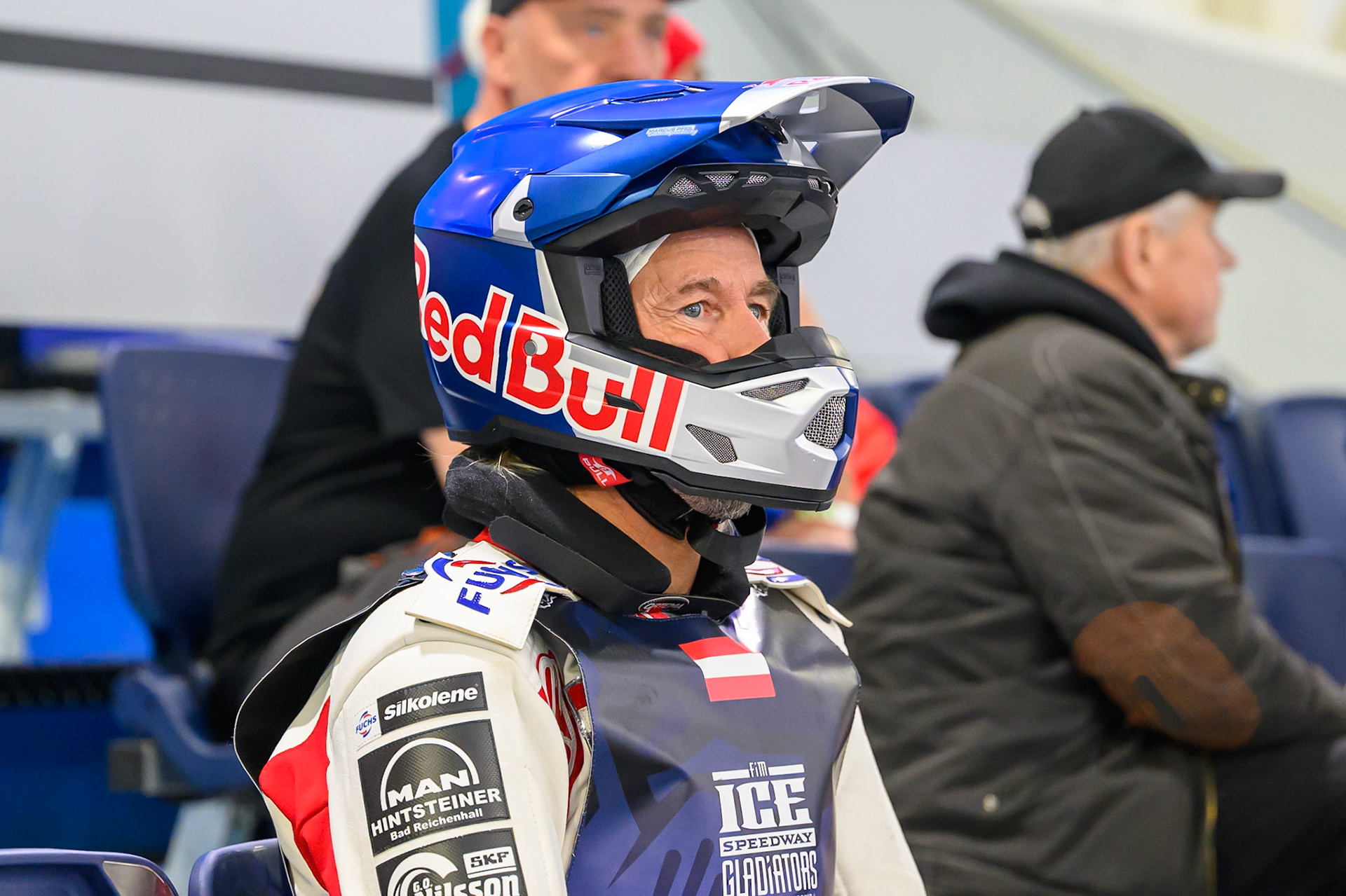 Franz Zorn (100) of Austria watches the practice during practice for the FIM Ice Speedway Gladiators World Championship Final 3 at Ice Rink Thialf, Heerenveen on Saturday 11th April 2026. (Photo: Ian Charles | MI News)
