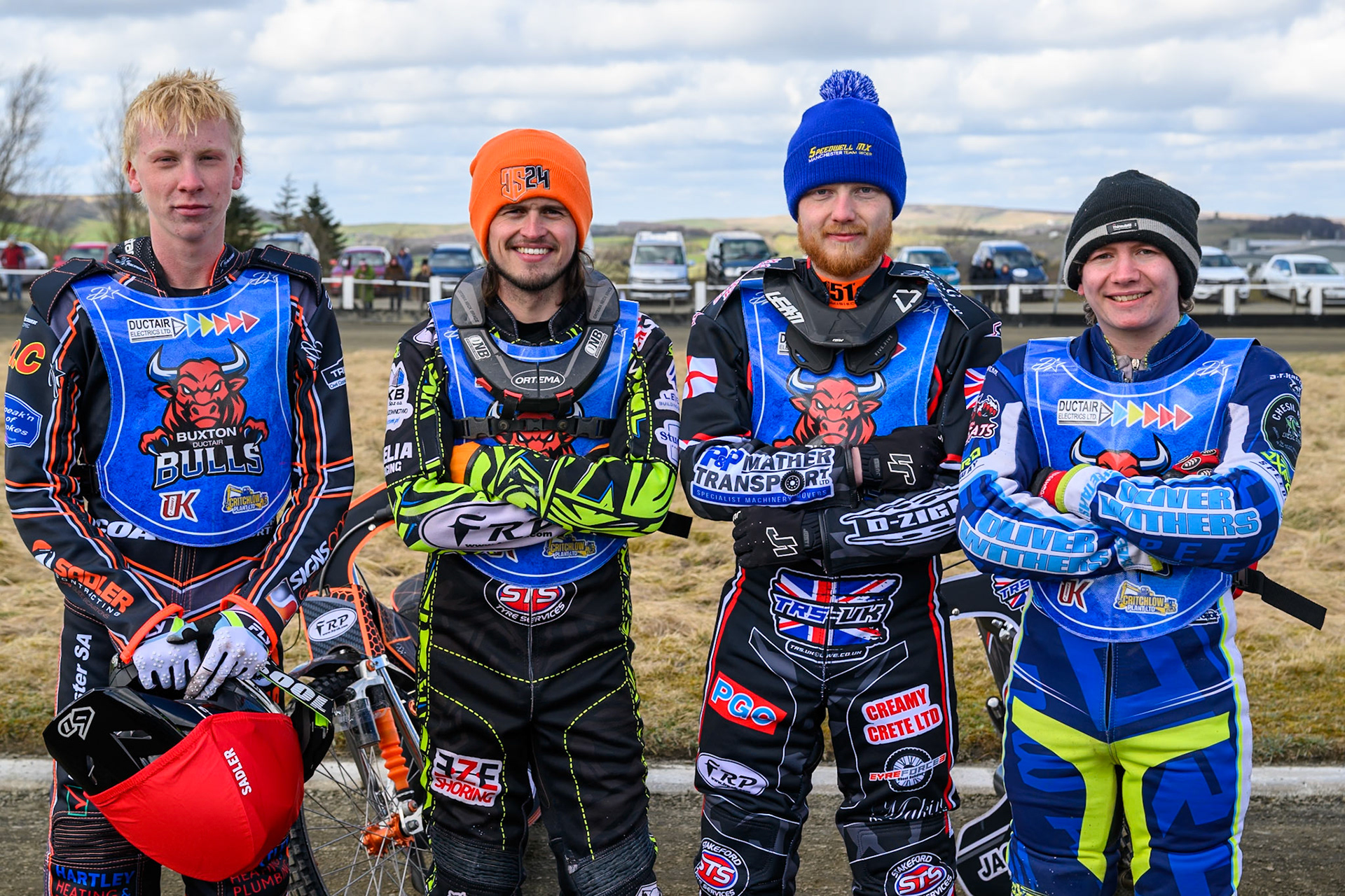 Buxton Bulls: (L to R) Jacob Fellows, Jack Smith, Jack Shimelt, Harry Sadler of Buxton Bulls during the Regina Chains Fours at Buxton Speedway, Buxton on Sunday 5th April 2026. (Photo: Ian Charles | MI News)