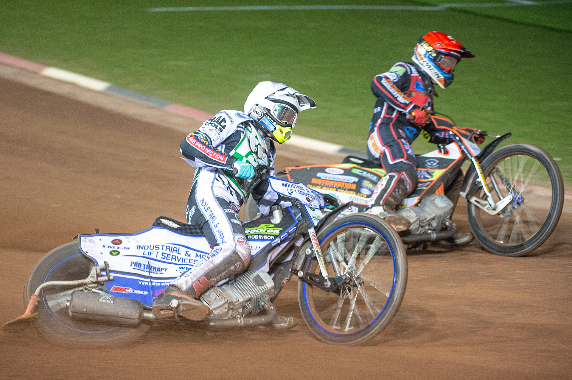 Photo: Ian Charles

Max Clegg  (White) outside Jordan Palin  (Red)

Belle Vue Colts v Cradley Heathens, SGB National League KO Cup Semi Final 2nd Leg, Belle Vue National Speedway Stadium, Manchester, Wednesday 18  September  2019