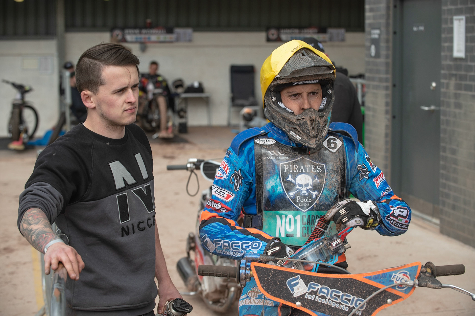 Photo by Ian Charles

Good to see Jack Smith (left) back at Belle Vue assisting Nico Covatti in the pits 


Belle Vue Aces v Poole Pirates, British Speedway Premiership, Belle Vue National Speedway Stadium, Manchester, Monday 6  May  2019