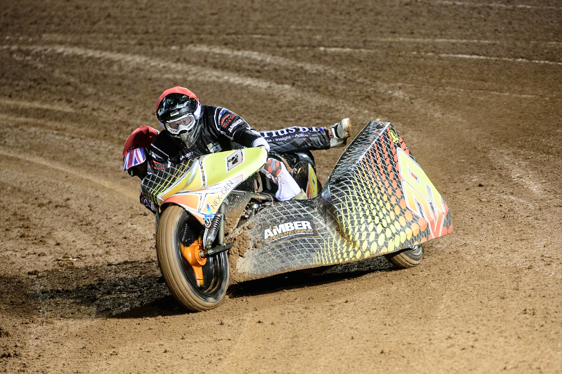 MANCHESTER, UK. OCT 30TH   Tom Cossar &amp; Wayne Rickards  in action  during the Manchester Masters Sidecar Speedway and Flat Track Racing at the National Speedway Stadium, Manchester on Saturday 30th October 2021. (Credit: Ian Charles | MI News)