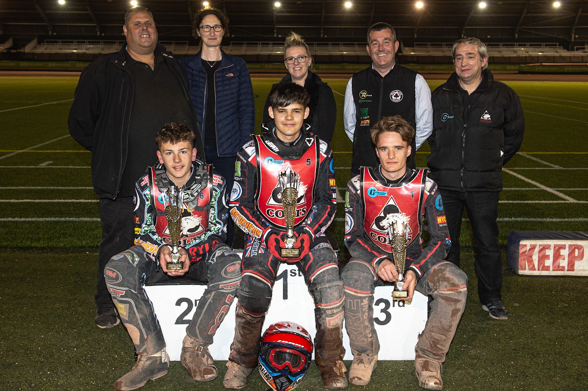 Photo: Ian Charles

Manchester Racing Academy Series, sponsored by Thorneycroft Solicitors
Top 3: (l-r) Harry McGurk (2nd) Jordan Palin (Winner), Ben Rathbone 3rd
(Rear Row) (l-r) Steve Williams (Colts Manager), Mary Lomas (Thorneycroft) Natasha Scragg (Thorneycroft) (Thorneycroft), Adrian  Smith (Belle Vue CEO), Graham Goodwin (Colts Manager) 
 


Belle Vue Colts v Cradley Heathens, SGB National League KO Cup Semi Final 2nd Leg, Belle Vue National Speedway Stadium, Manchester, Wednesday 18  September  2019