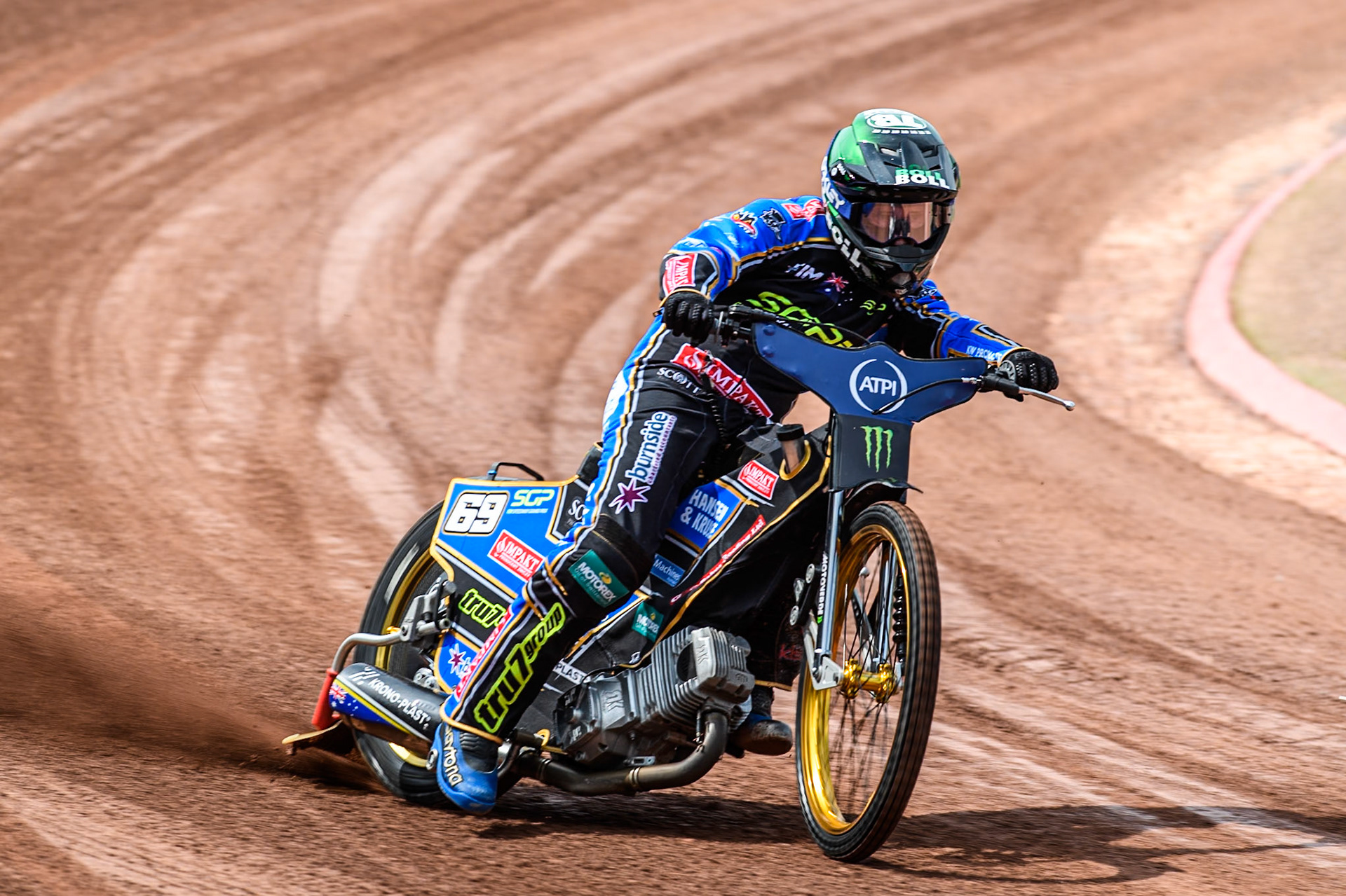 Jason Doyle (69) of Australia in practice during the ATPI FIM Speedway Grand Prix Round 4 at the National Speedway Stadium, Manchester, on Friday 6th June 2025. (Photo: Ian Charles | MI News)